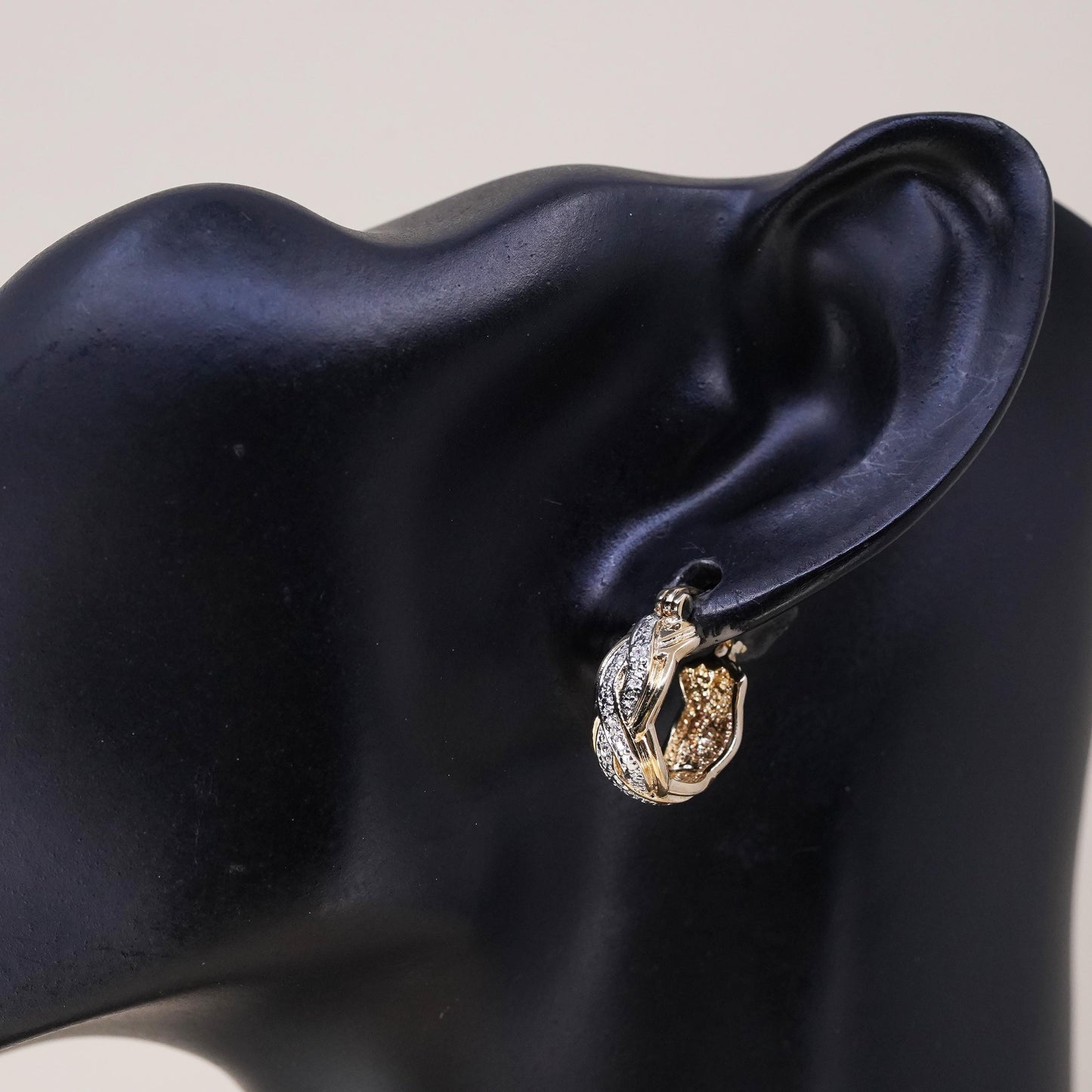 0.5", Vintage vermeil gold over sterling silver single earring, hoop diamond