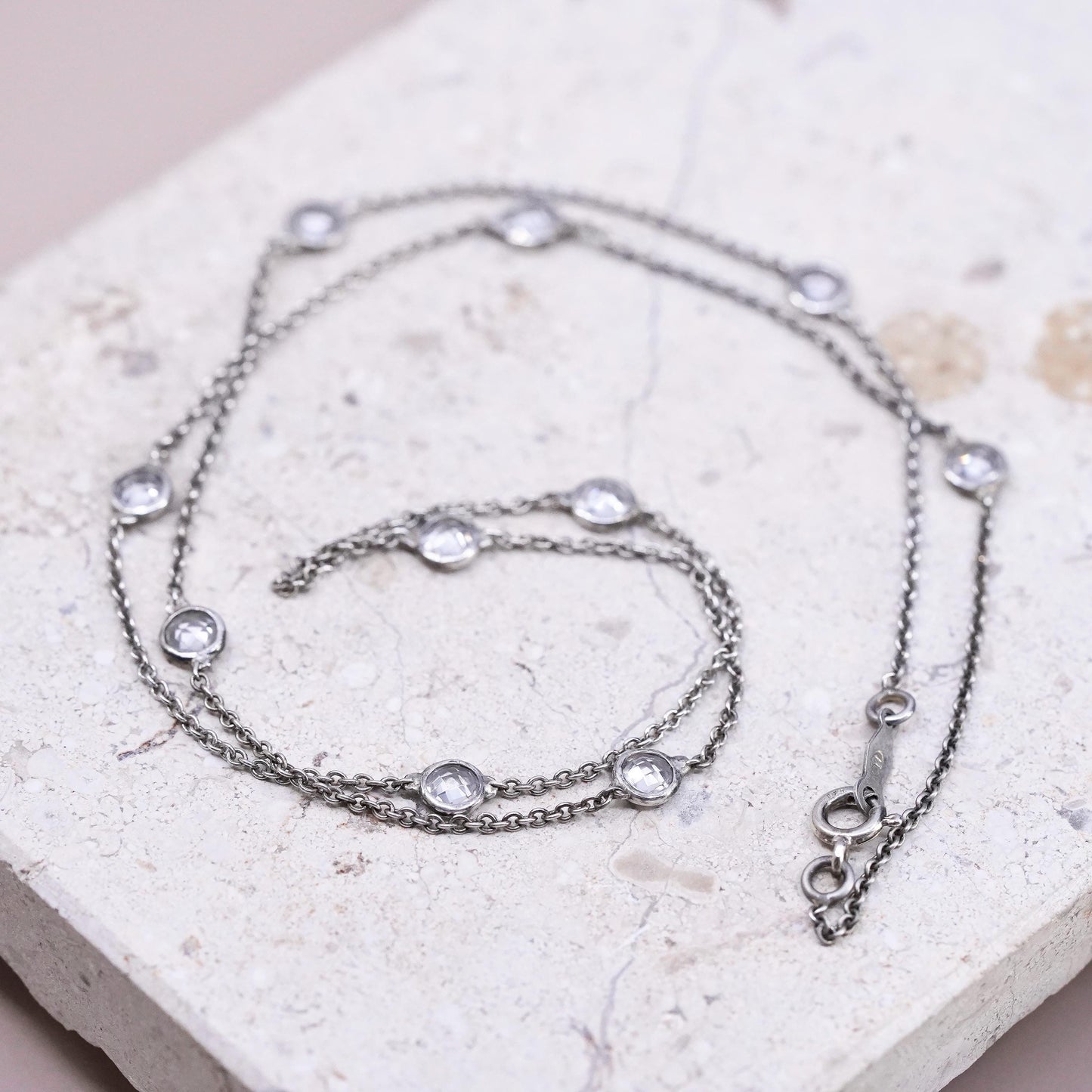 20” 1mm, vintage Sterling silver handmade necklace, 925 circle chain with cz