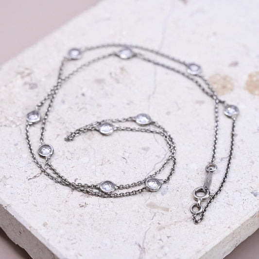20” 1mm, vintage Sterling silver handmade necklace, 925 circle chain with cz