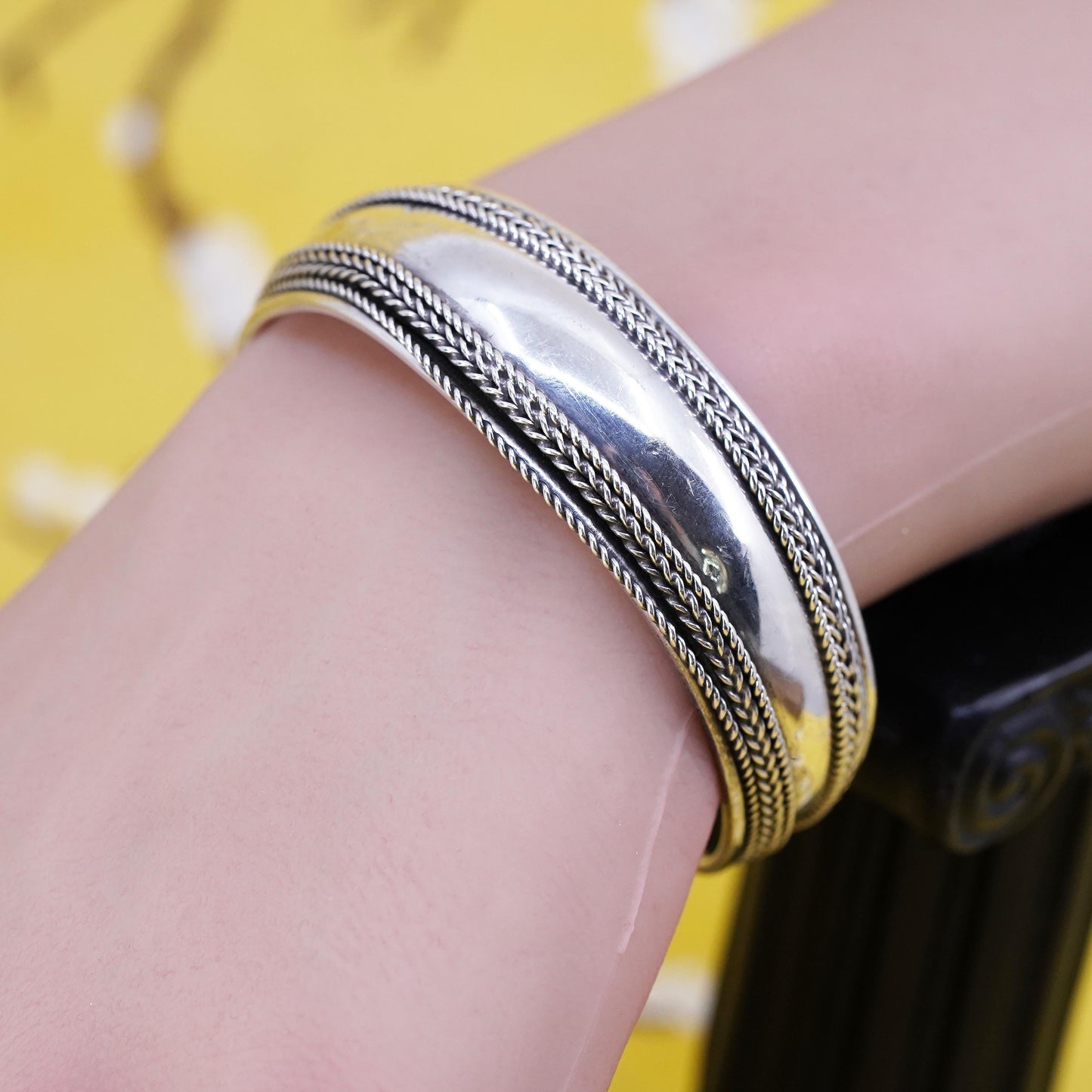 6.5", Vintage Sterling silver handmade bracelet, 925 braided woven cable cuff