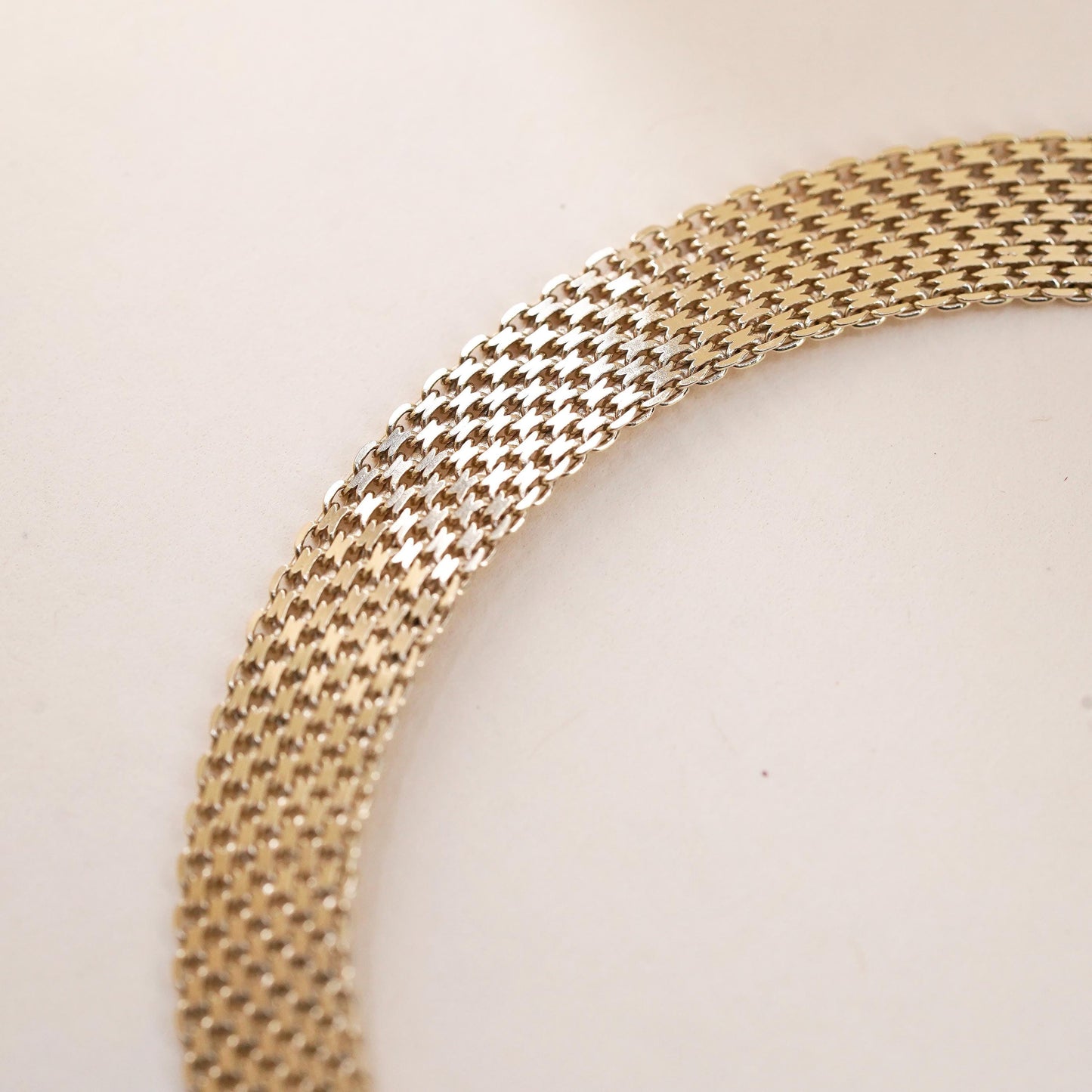 8", Vintage vermeil gold over Sterling silver flatten curb bracelet, 925 chain