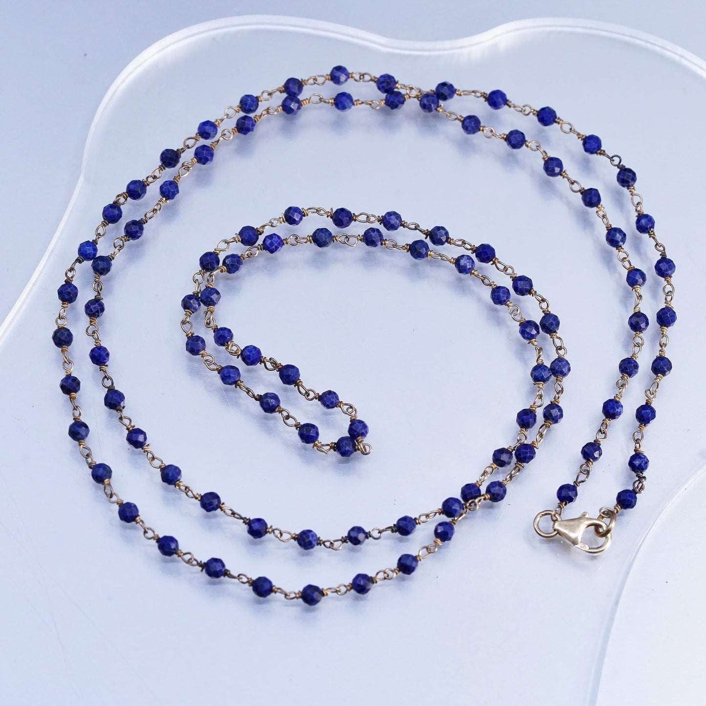 30", MLD gold plated Sterling 925 silver long circle necklace lapis lazuli bead