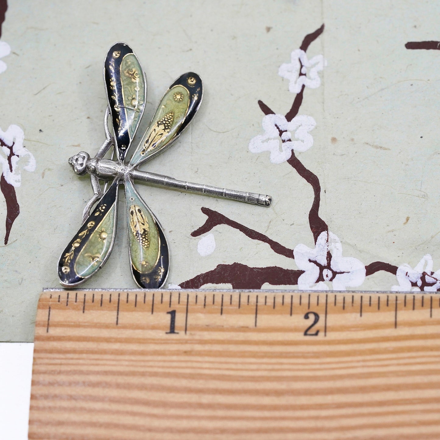 Vintage Catherine Popesco France enamel Silver Tone Rhinestone Dragonfly Pin