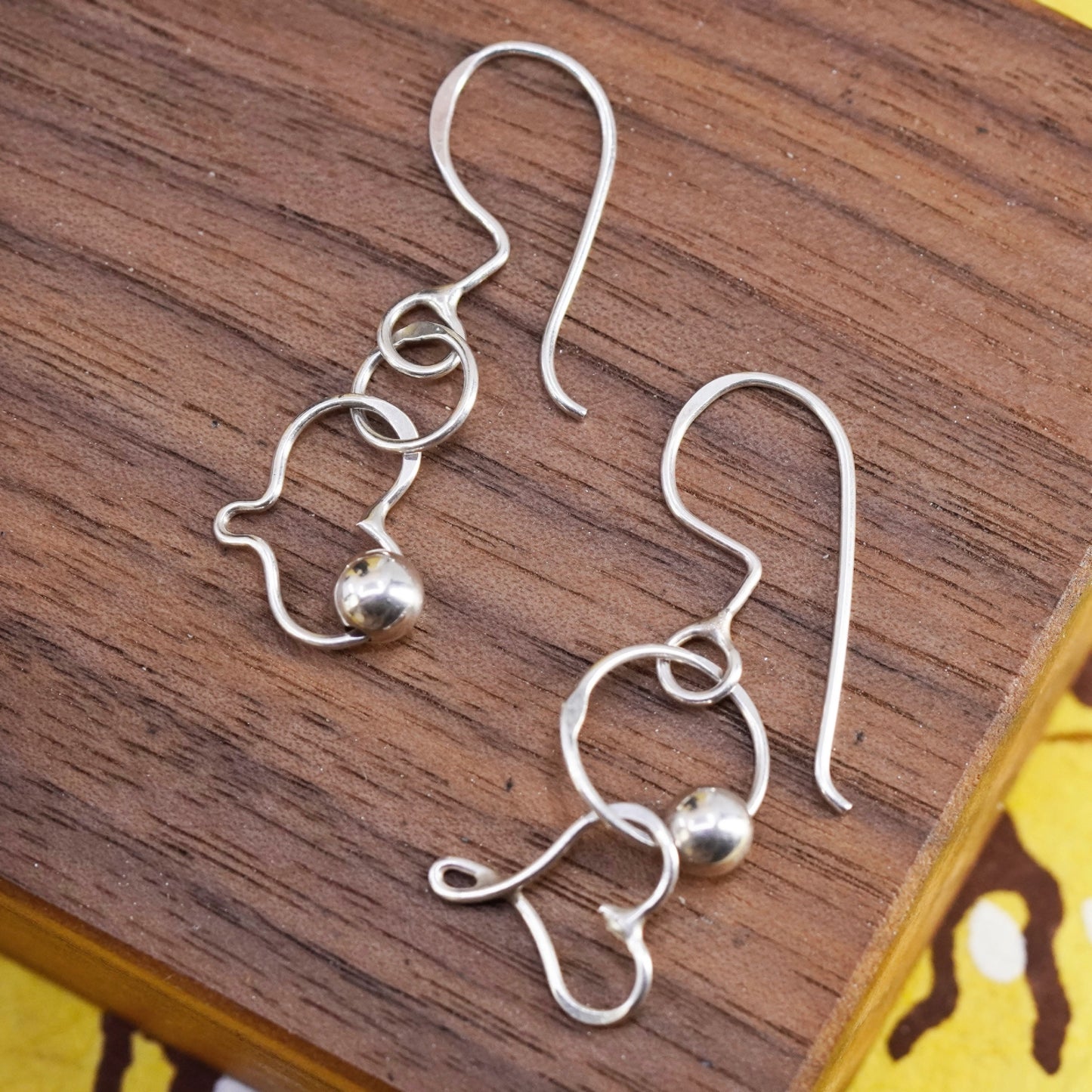 Vintage Sterling silver handmade earrings, 925 heart with beads