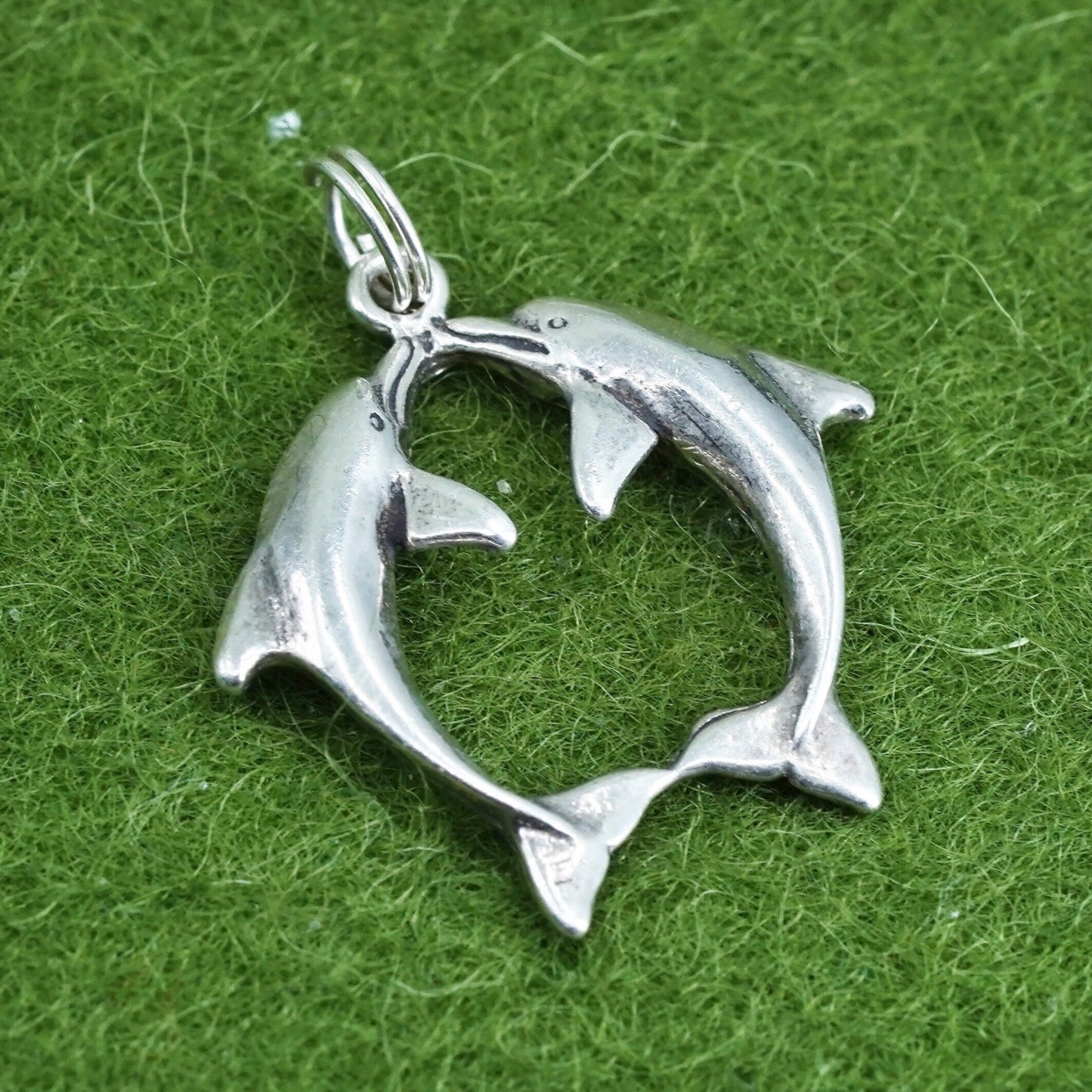 Vintage sterling silver dolphin pendant, 925 charm