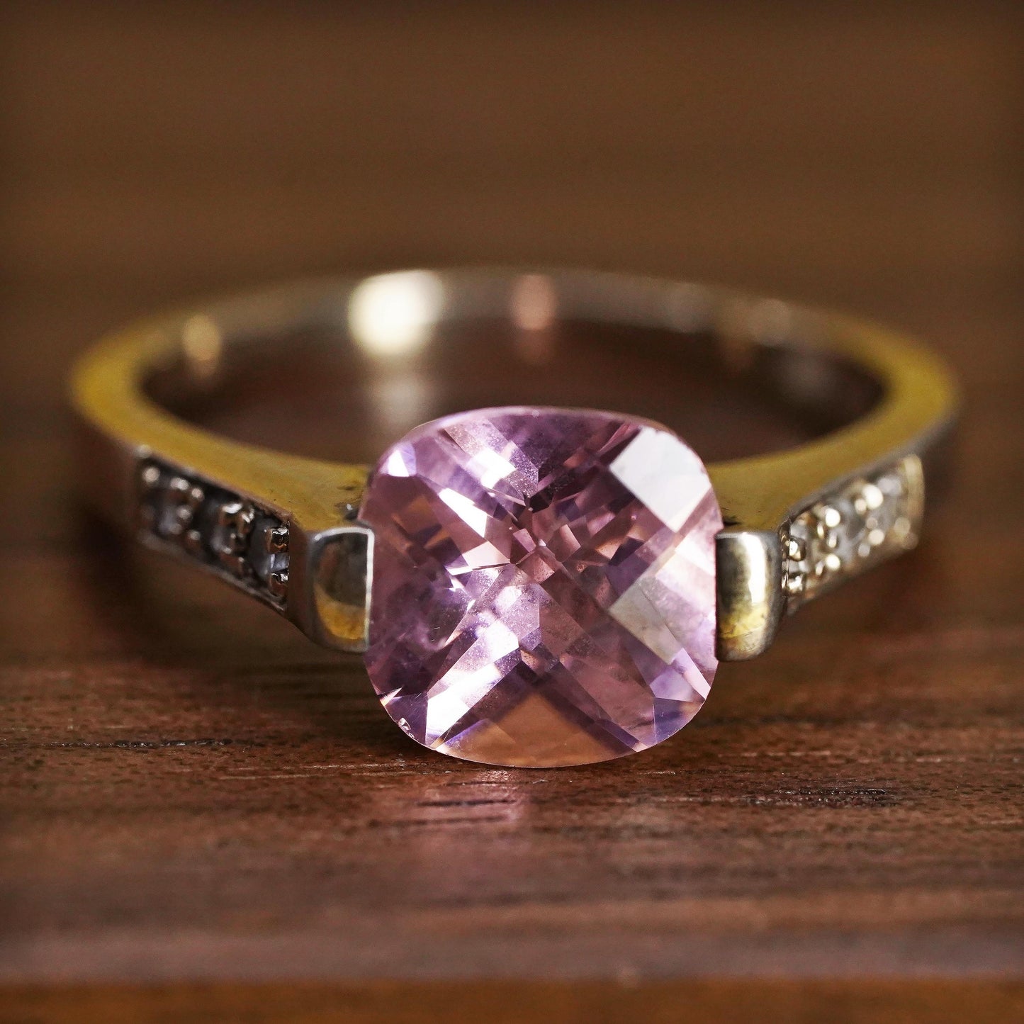 Size 9, vintage rose gold filled Sterling silver 925 engagement ring w/ pink cz