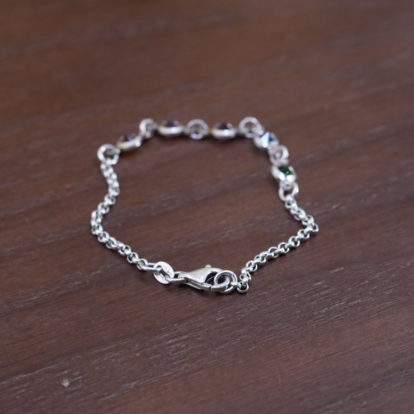 6.75”, Italian 925 Sterling silver bracelet 925 circle chain colorful gemstones
