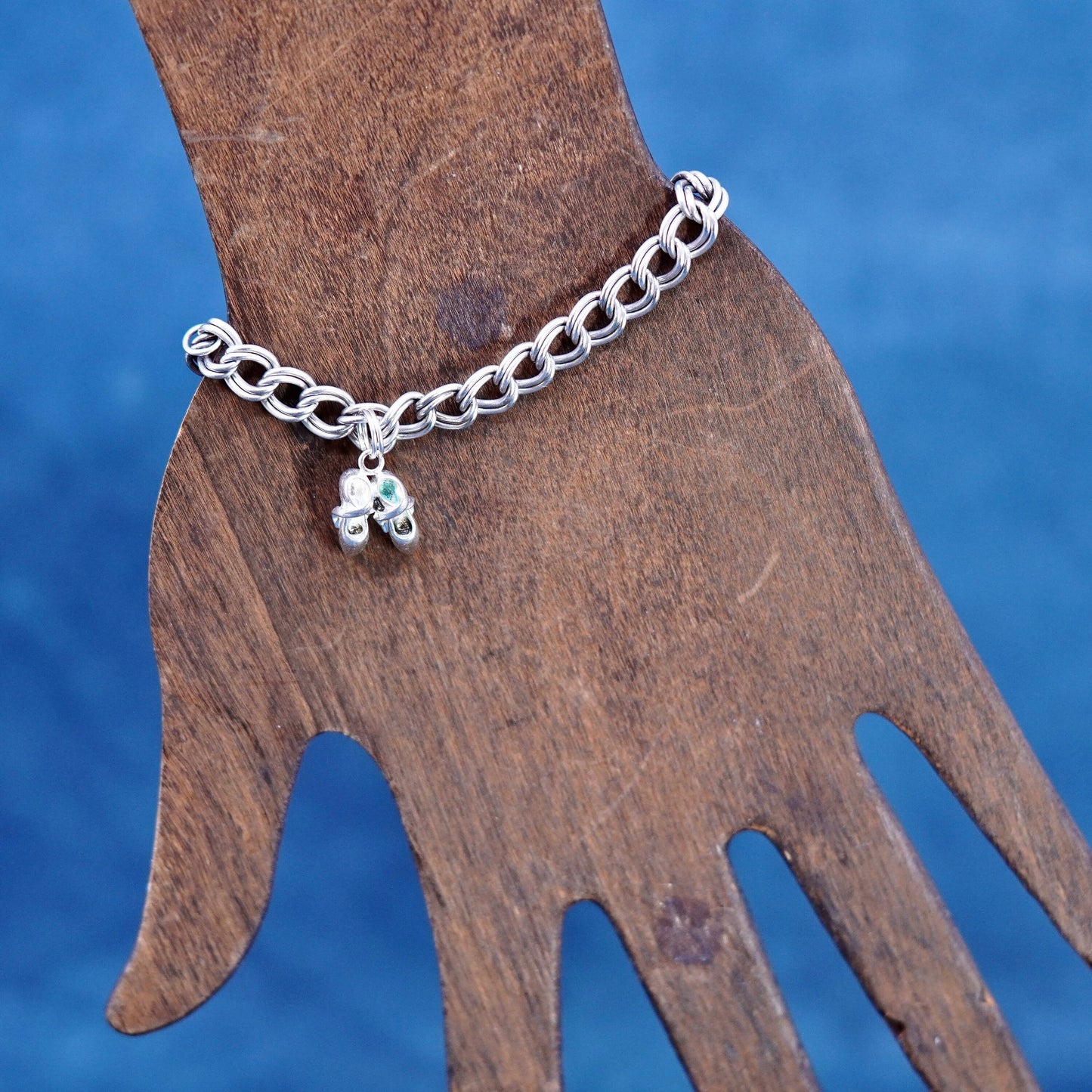 7”,, Italy Sterling silver bracelet 925 curb chain ballerina dancer shoes charm