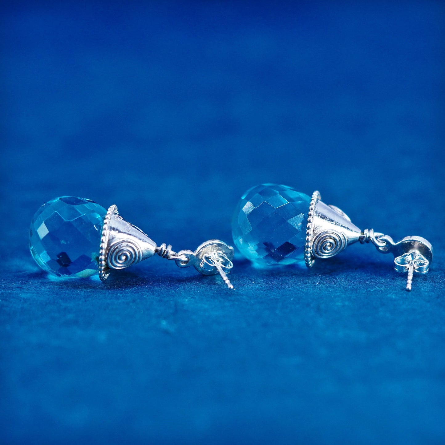 Sajen Sterling Silver 925 blue crystal teardrop earrings | handmade Jewelry