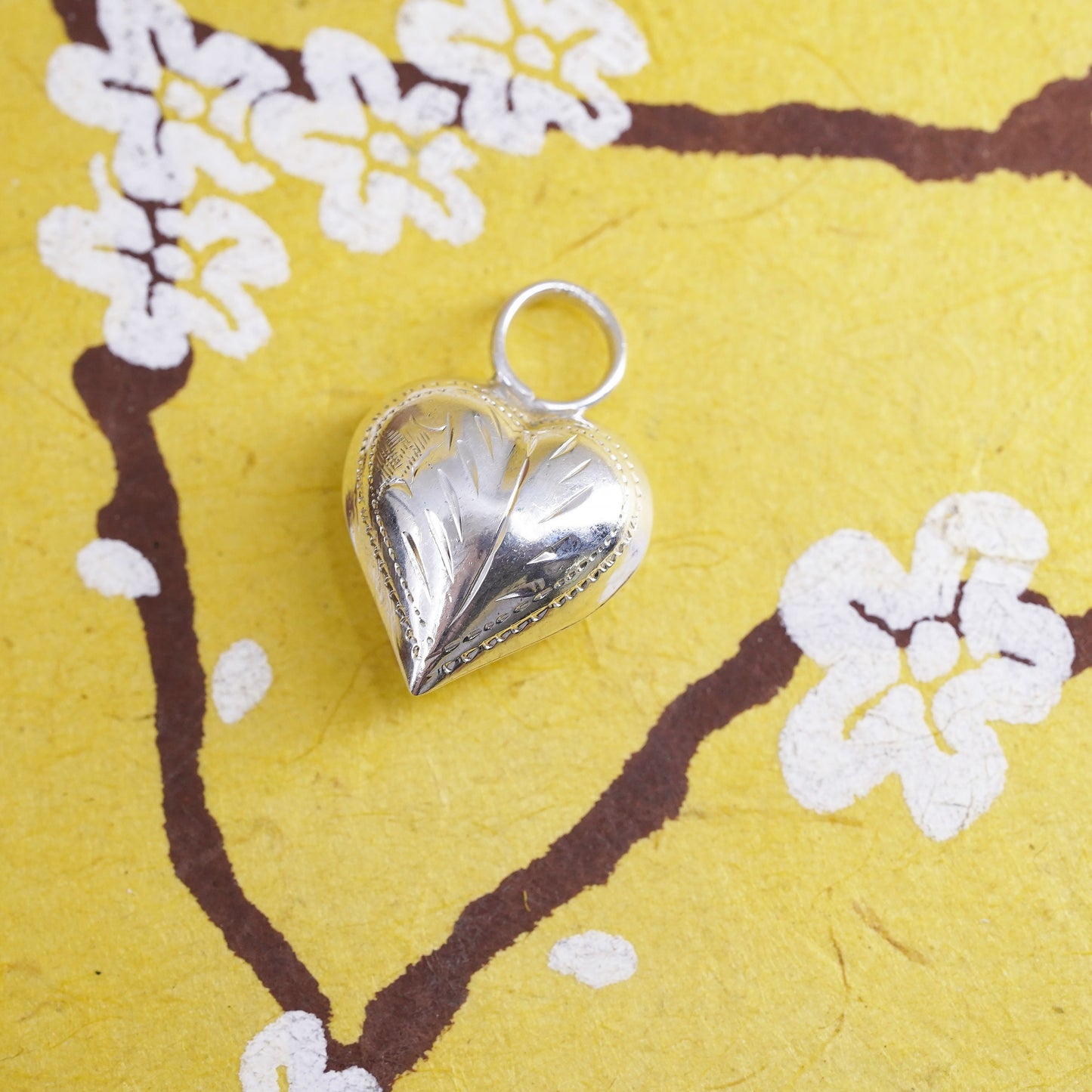 Vintage Sterling silver handmade pendant, puffy 925 silver heart charm