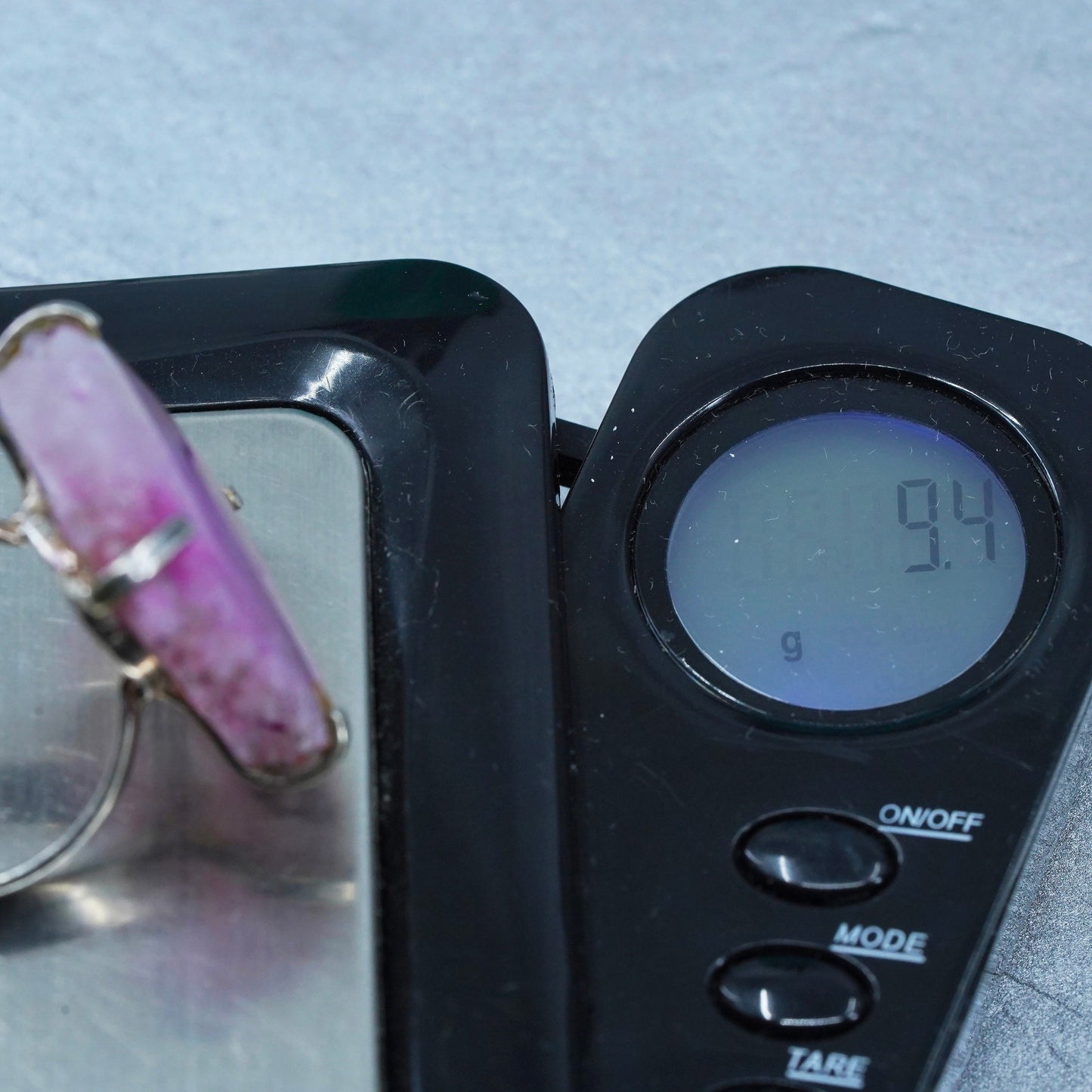 Size 7.25, vintage Sterling 925 silver handmade statement ring with pink agate