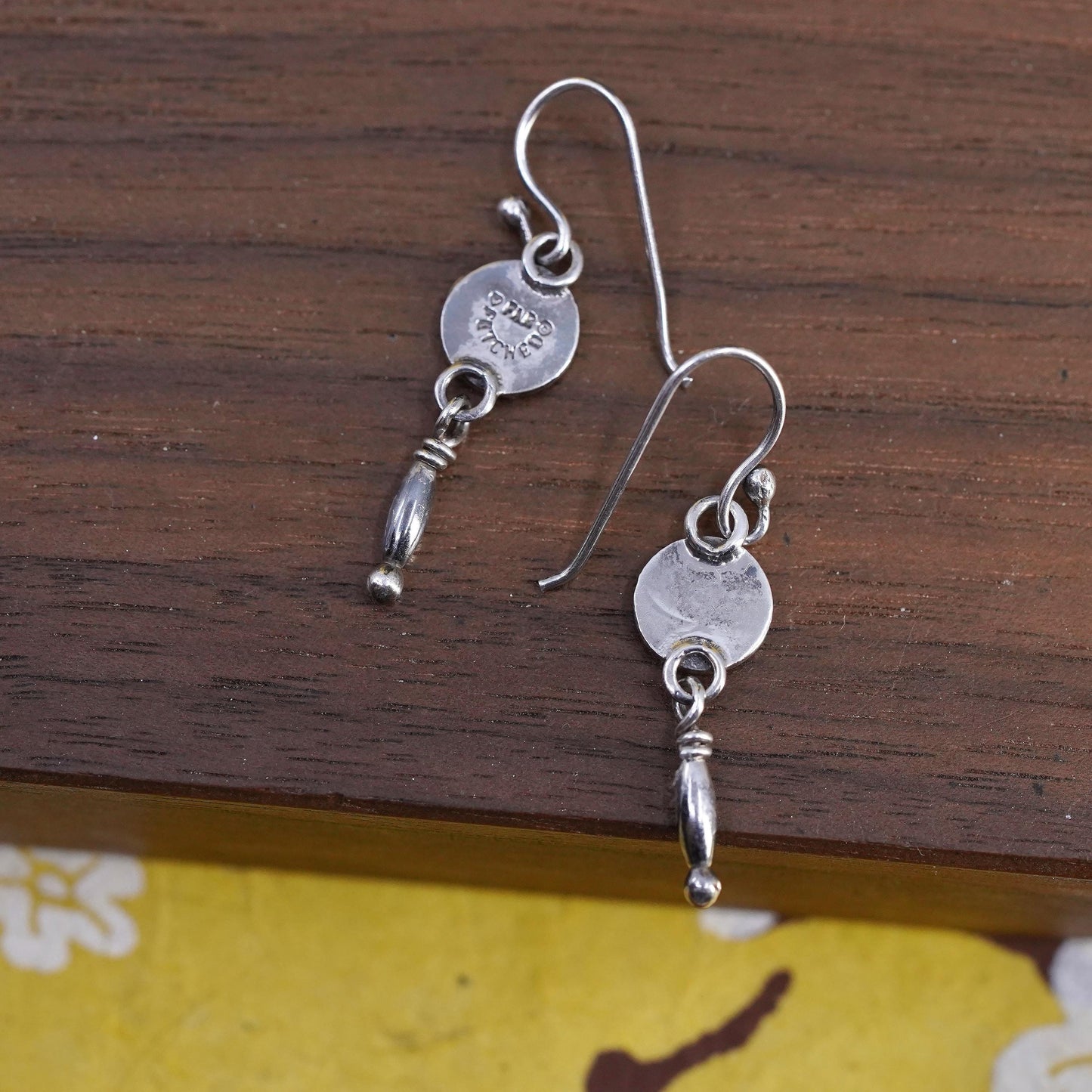 vintage Far Fetched two tone sterling 925 silver tag earrings with copper moon