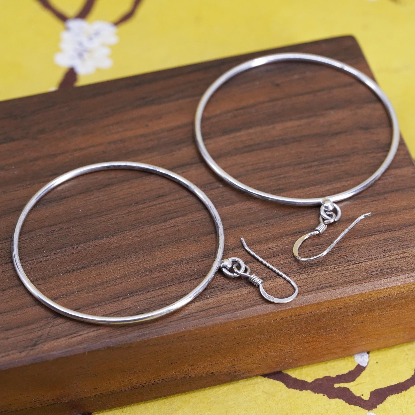 1.5", vintage Sterling silver handmade hoops, 925 circle earrings