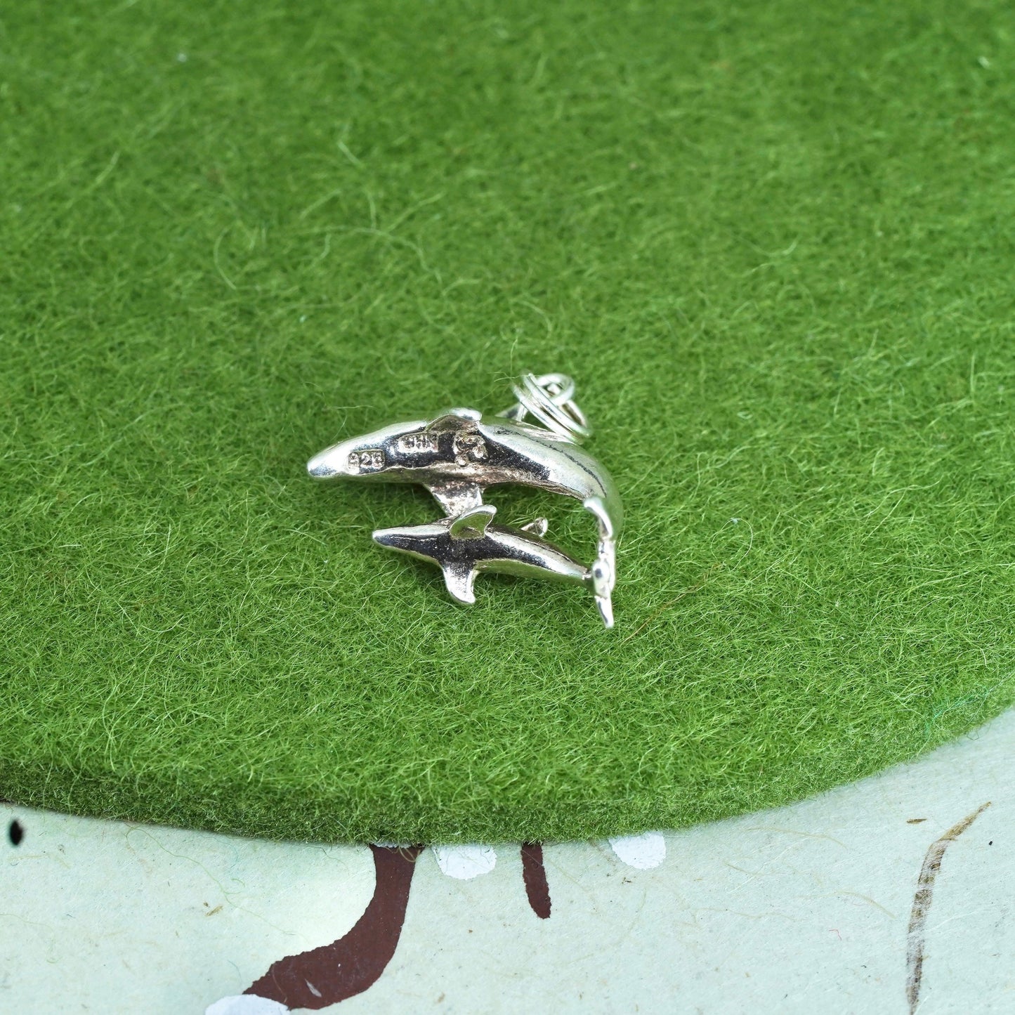 Vintage sterling silver motherhood dolphin pendant, 925 charm