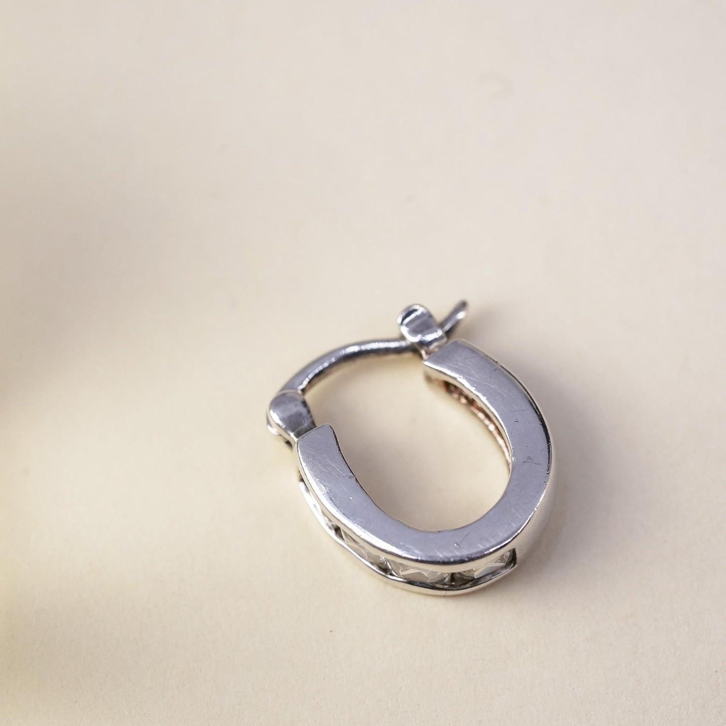 0.5", Vintage sterling silver loop single earring, fashion minimalist hoop cz