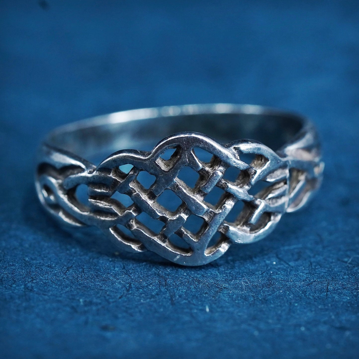 Size 7, VTG Sterling silver handmade ring, irish celtic knot 925 silver band