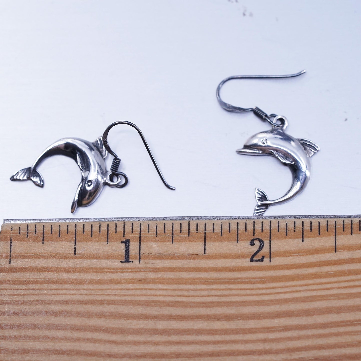 Vintage Sterling 925 silver handmade dolphin earrings