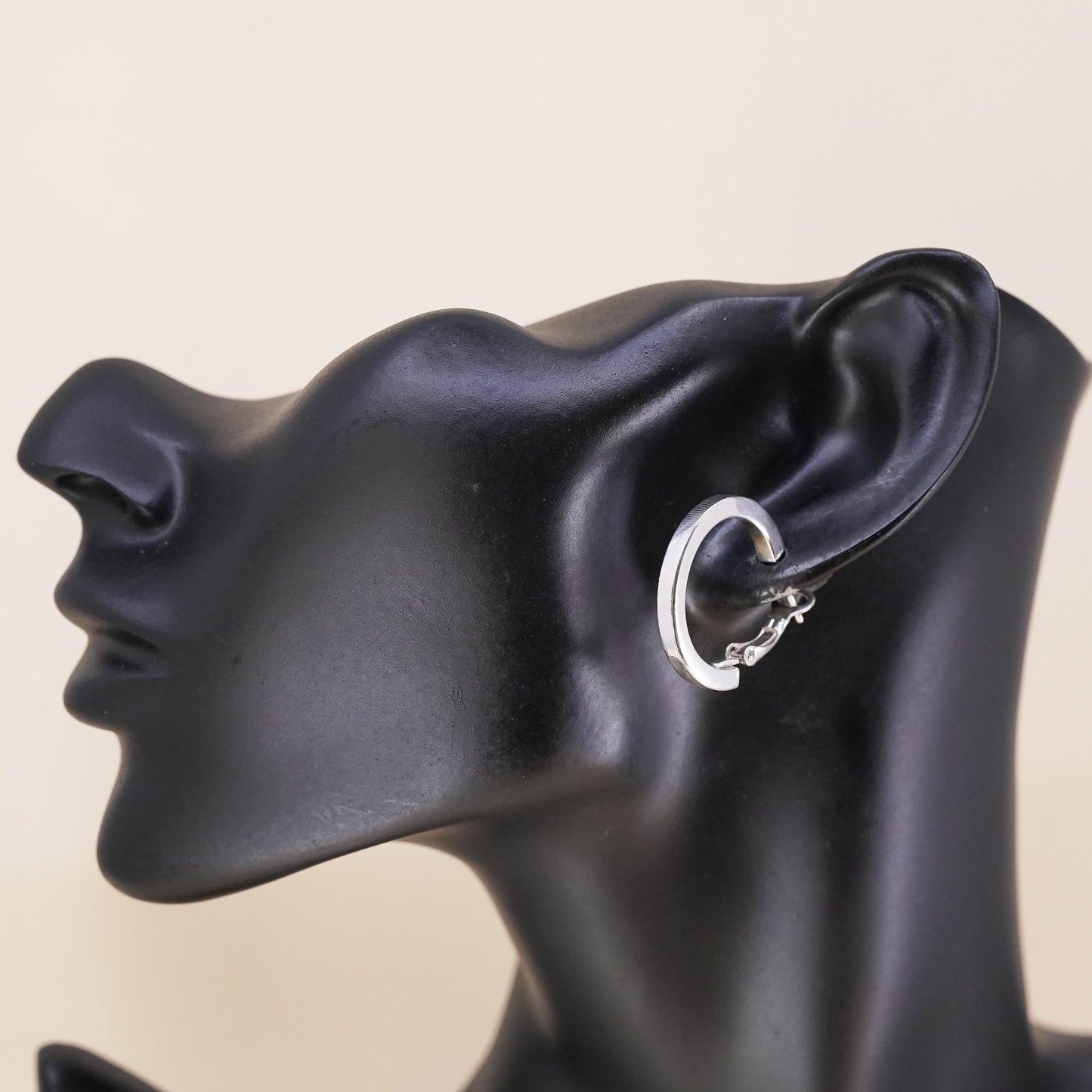 1", Vintage sterling silver single earring, textured minimalist primitive hoop