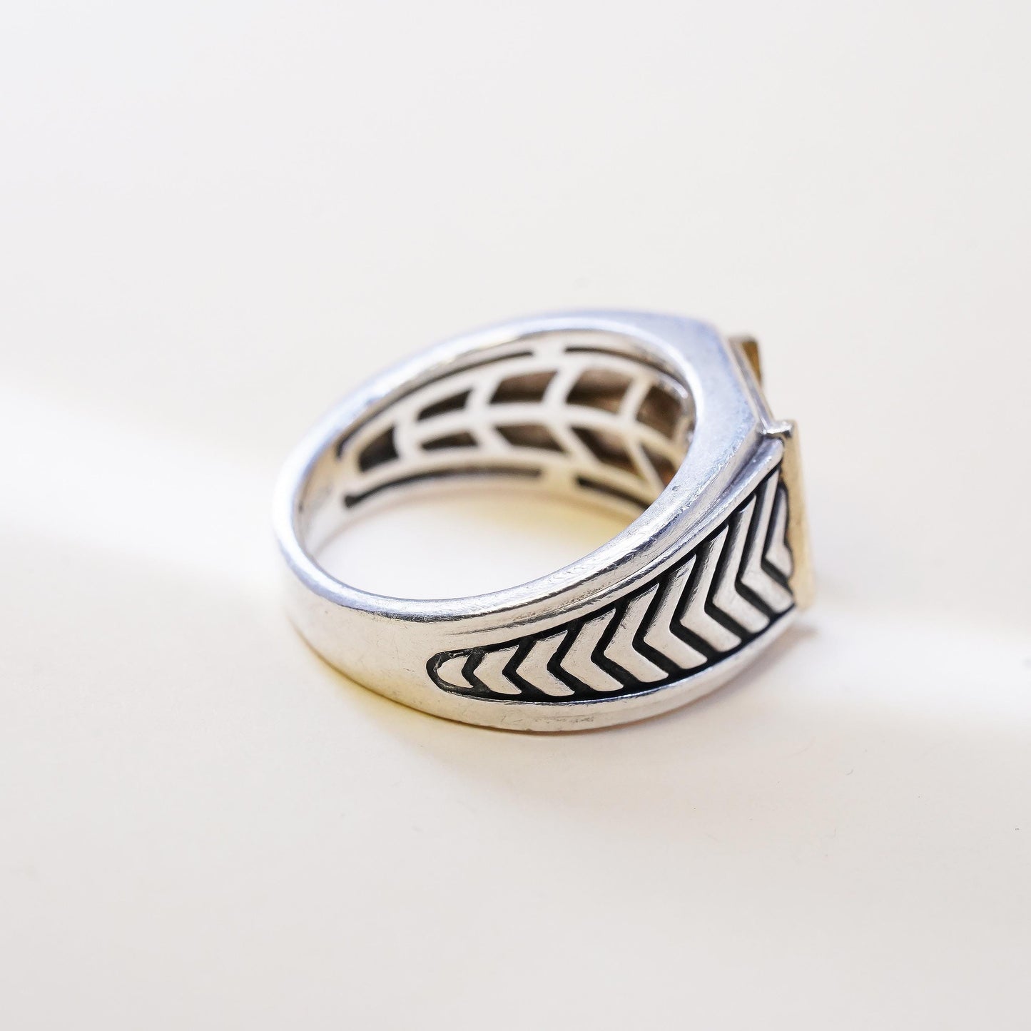 Size 10, Vintage EFFY 925 Sterling Silver 14K Gold Wide Ring | Two Tone Band