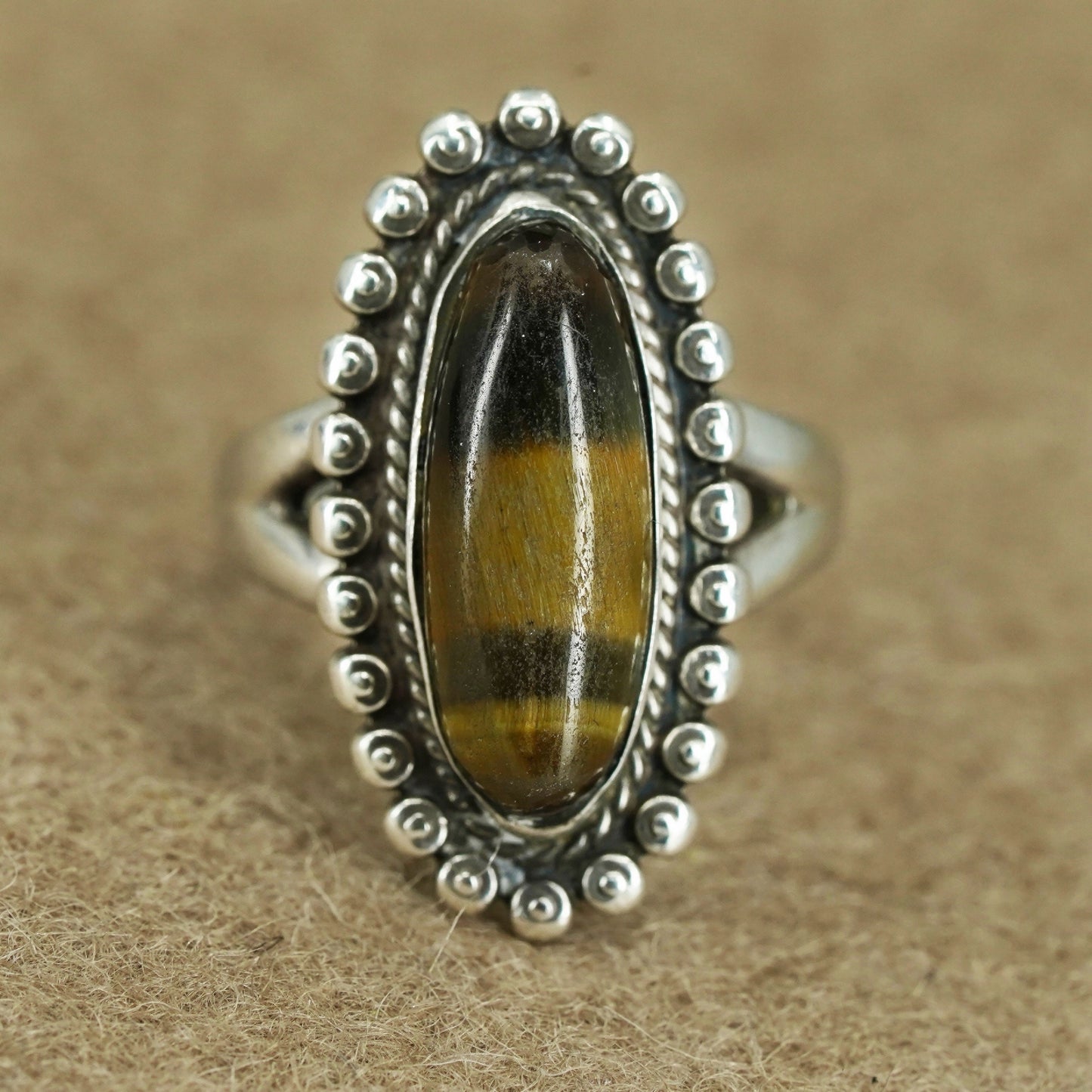 Size 5, Native American Bell Trading Sterling 925 silver ring golden tiger eye