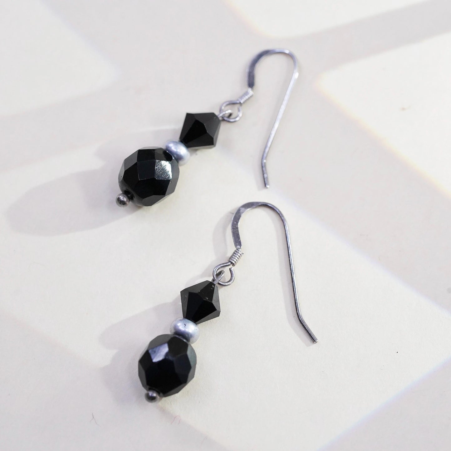Vintage 925 Sterling silver handmade earrings with onyx beads