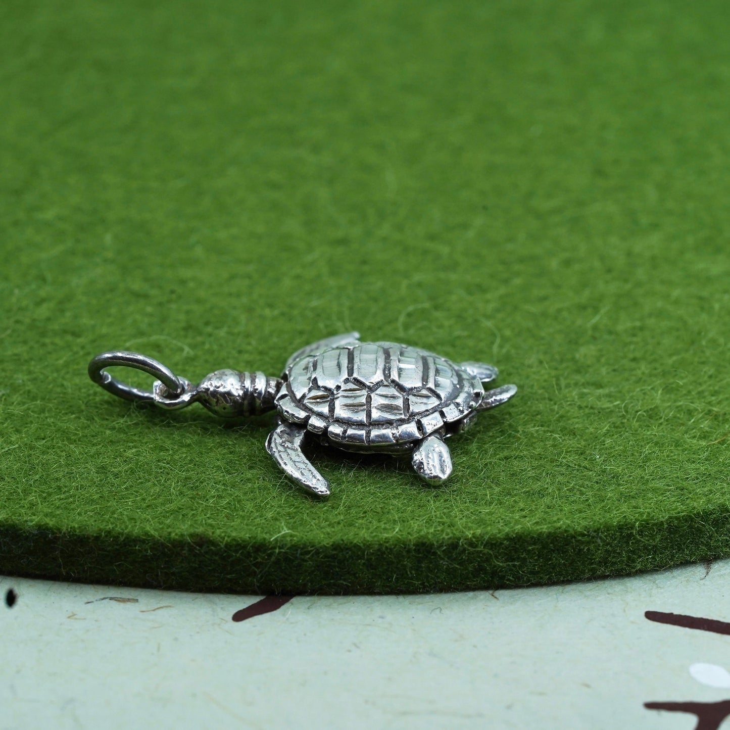 mexico sterling silver handmade pendant, 925 turtle charm with movable joints