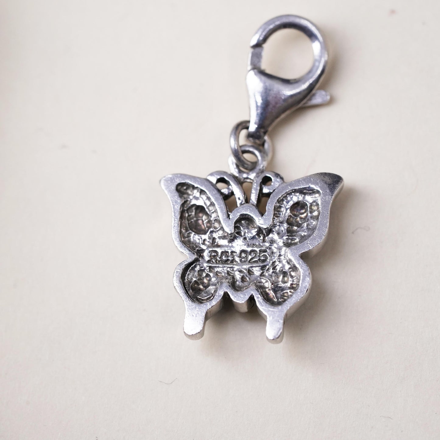 Vintage sterling silver handmade butterfly pendant, 925 charm with cluster Cz