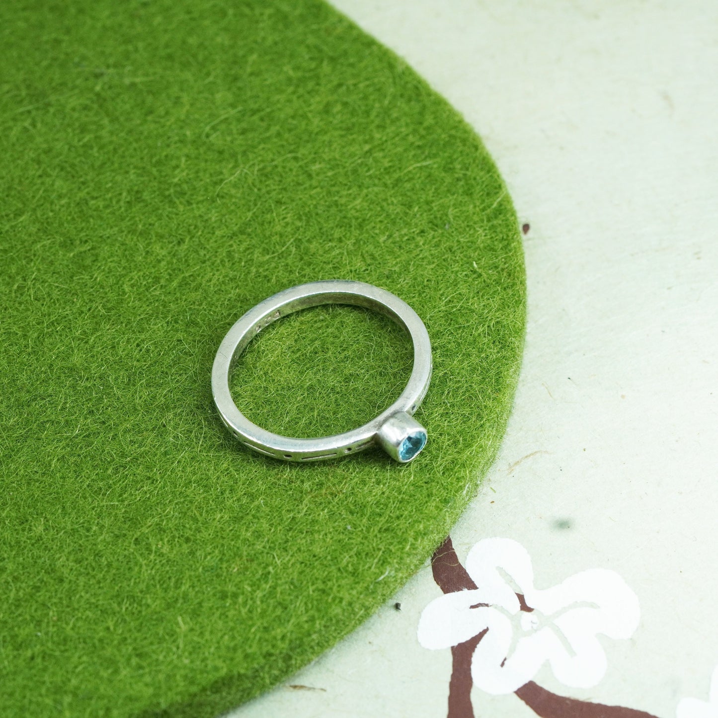 Size 5.25, Sterling silver statement ring, 925 silver stackable band blue topaz