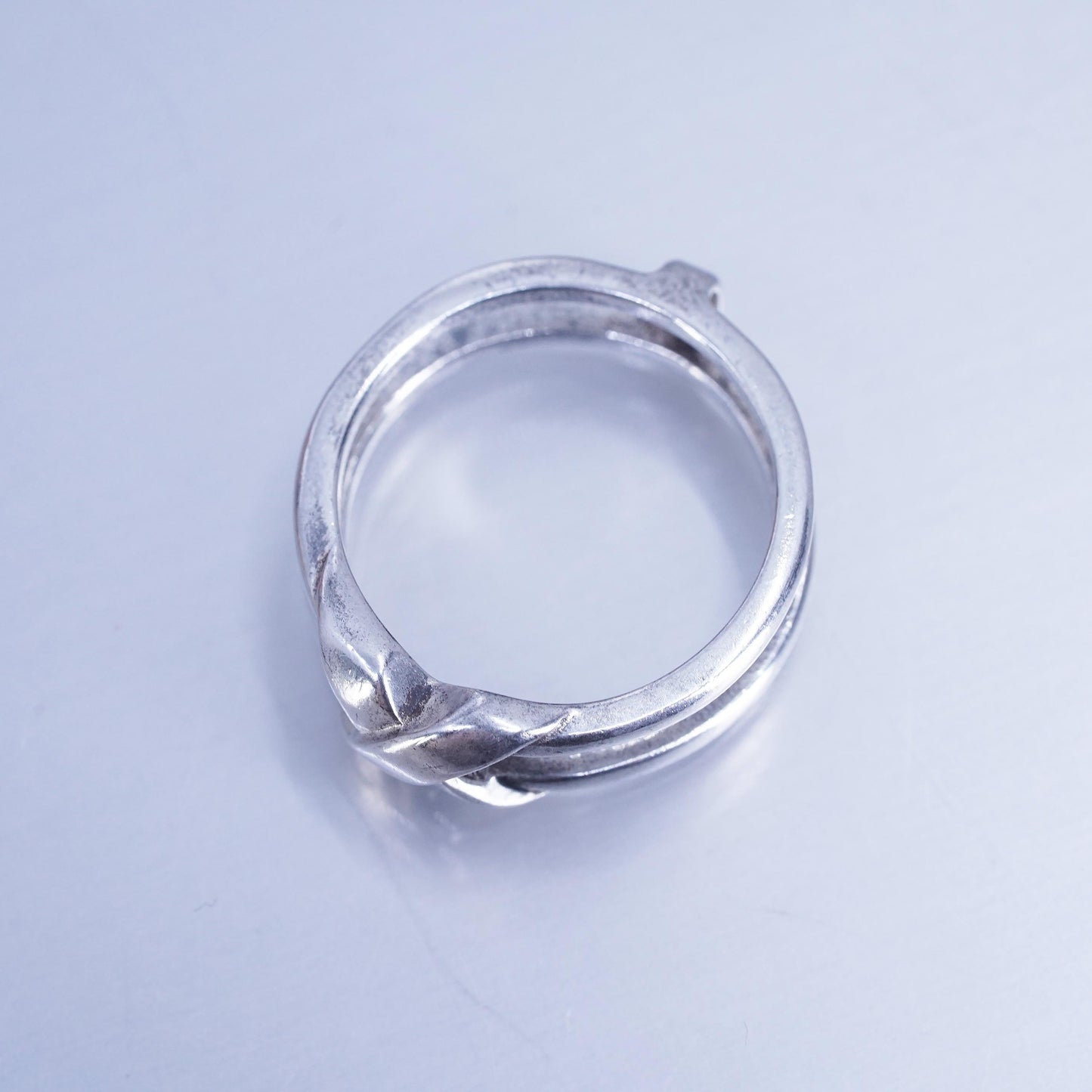 Size 10, vintage Sterling 925 silver ring, crossed double band