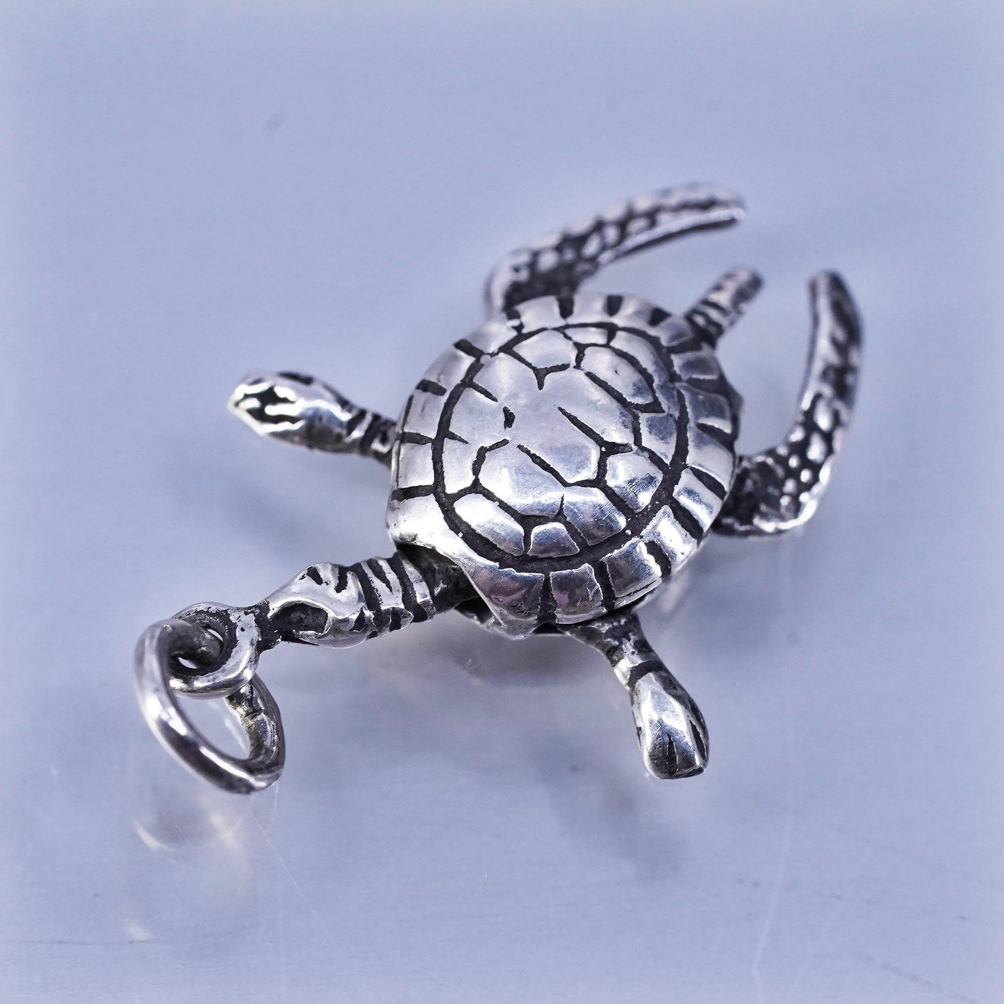 Vintage Sterling silver handmade 925 moving joints sea turtle charm pendant