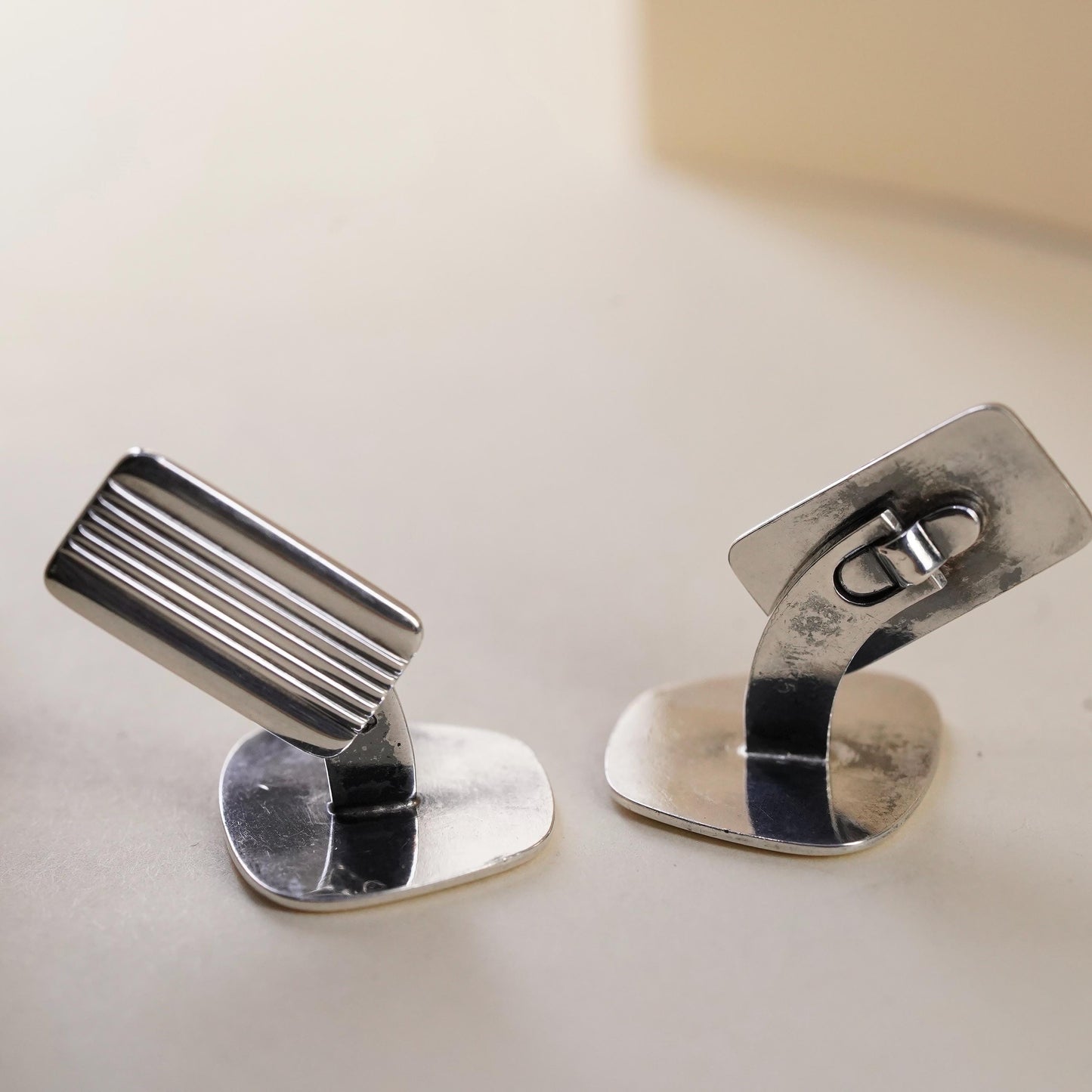Vintage sterling 800 silver textured cuff links, handmade 925 cufflinks