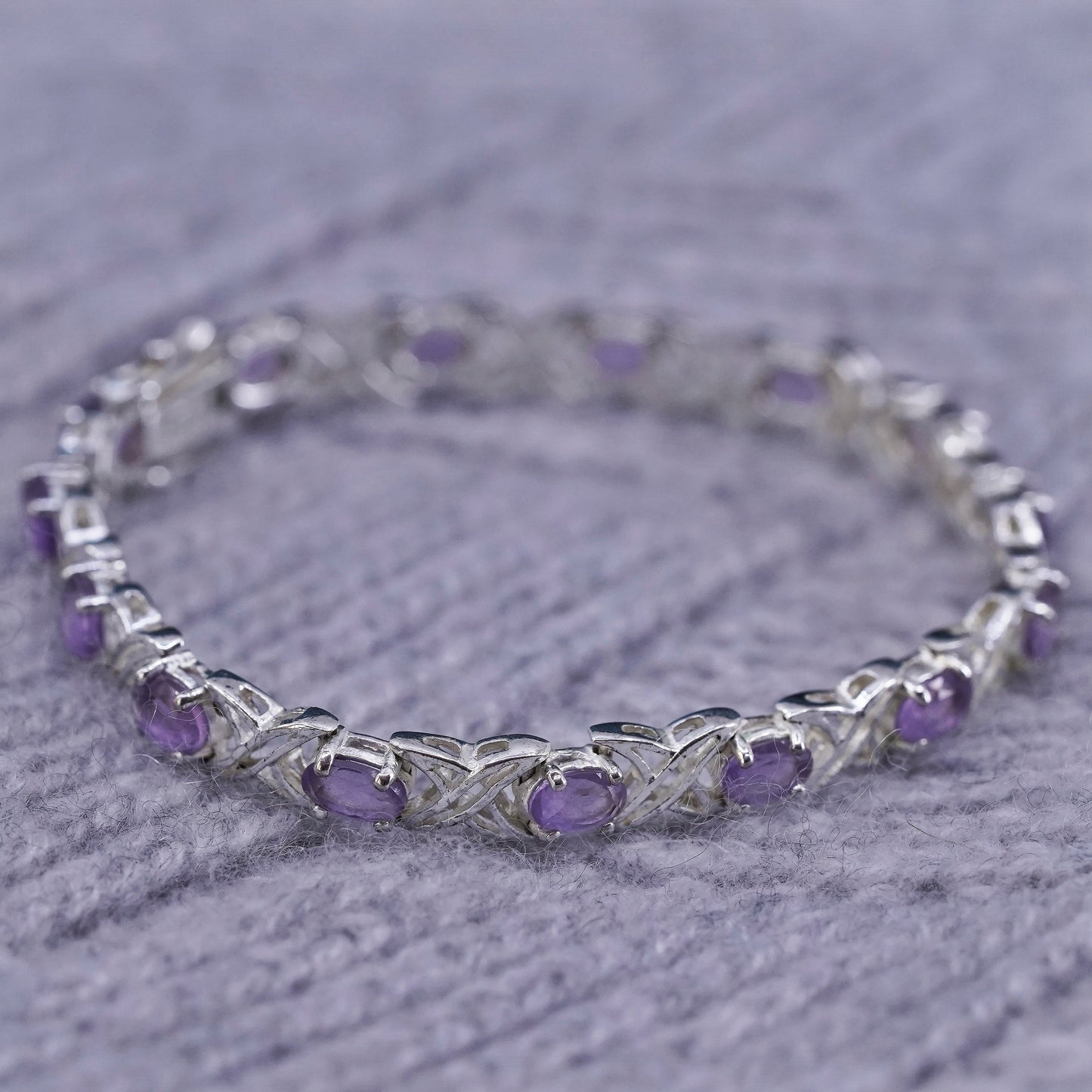 6.75", vintage Sterling 925 silver tennis bracelet with amethyst