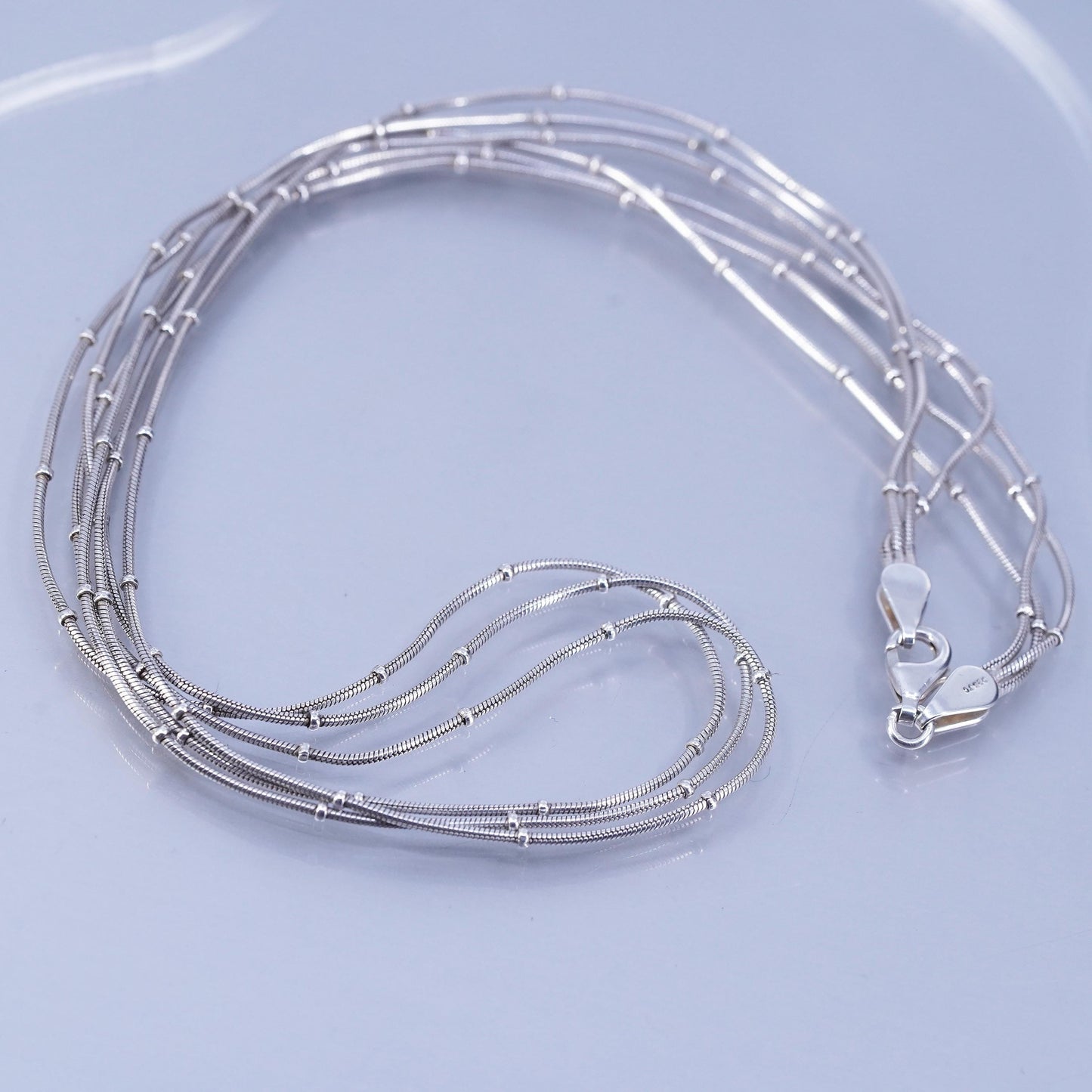 20”, Italian Sterling 925 silver multi strands snake chain necklace with beads