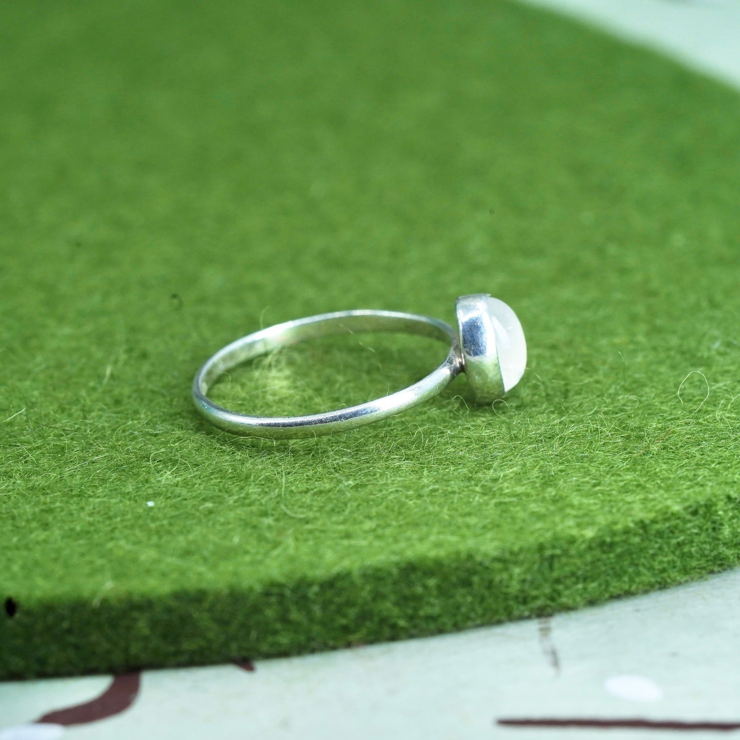 Size 6.5, vintage sterling 925 silver handmade stackable ring with moonstone
