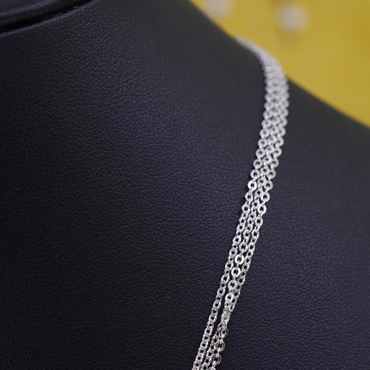 18”, Sri Lankan Sterling silver necklace, multi 3 strands flatten circle chains