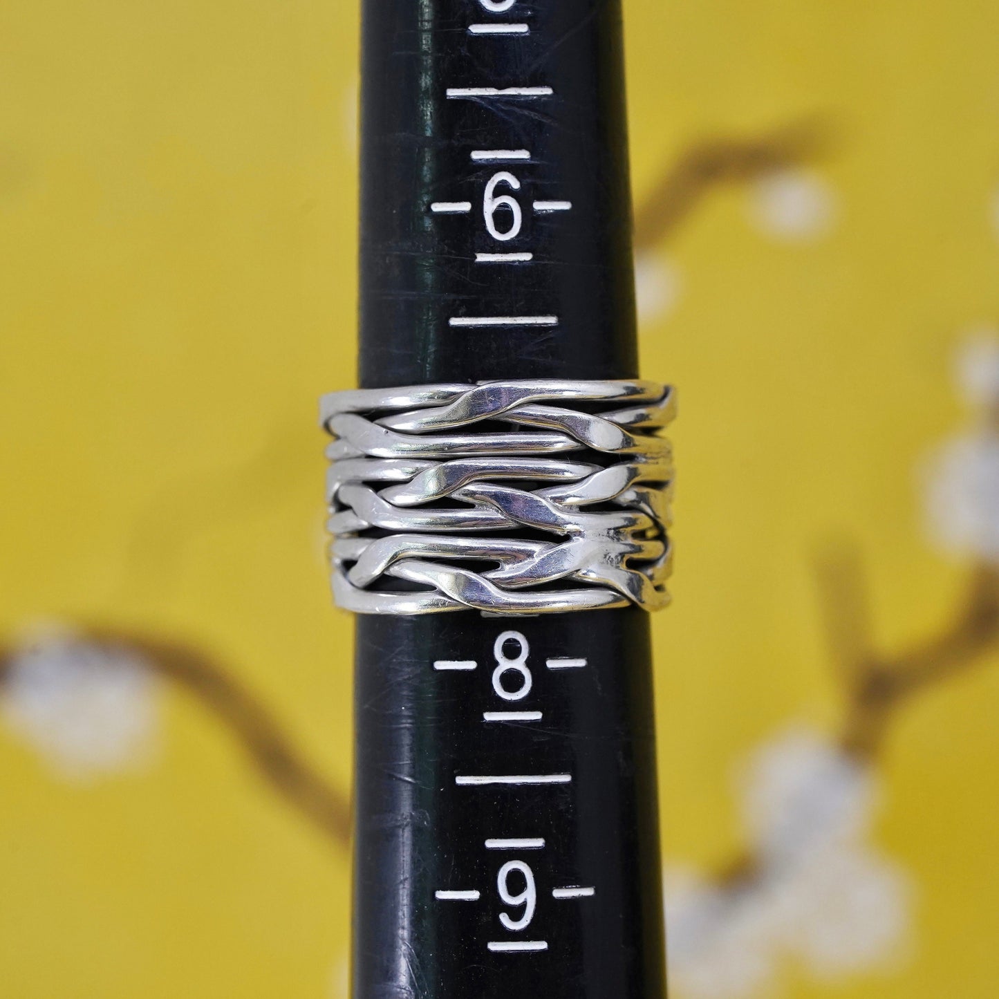 Size 6.75, VTG Sterling silver handmade ring, 925 wide band w/ woven braided