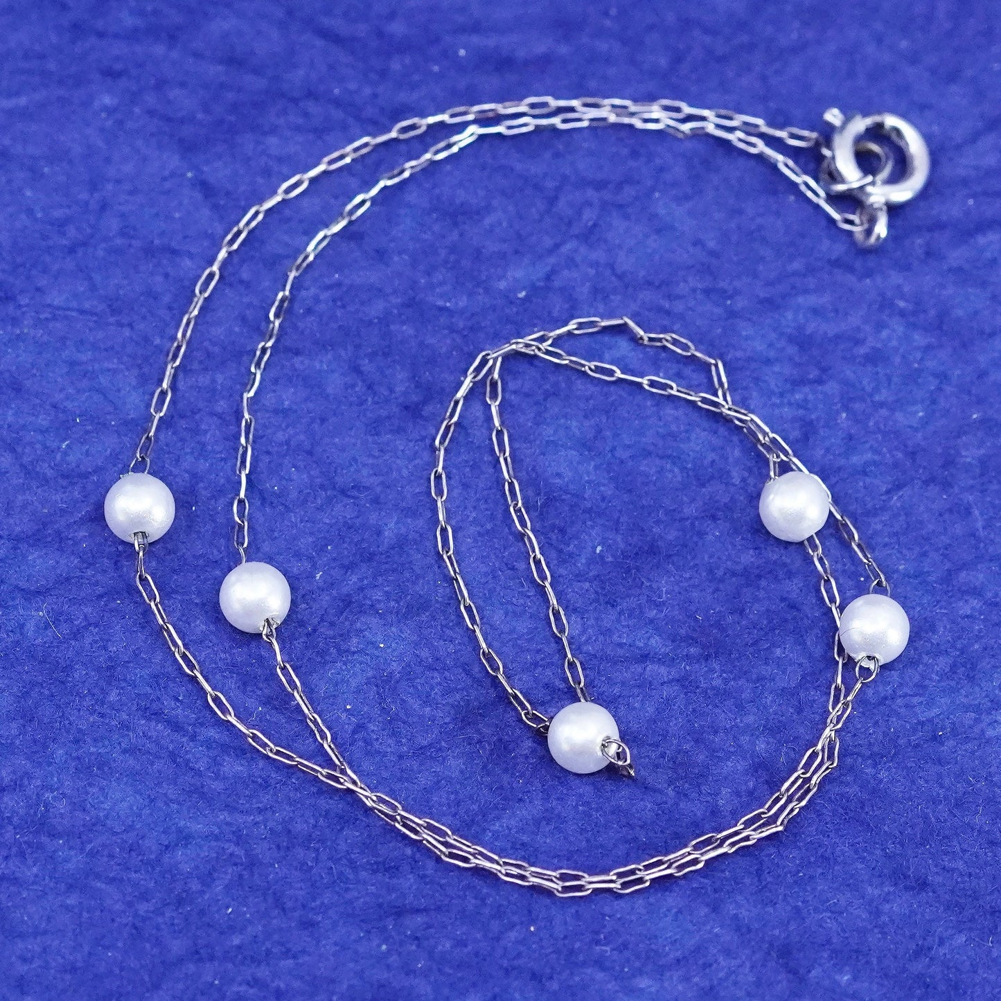 16”, 1mm, vintage Sterling silver necklace, 925 circle chain with pearl