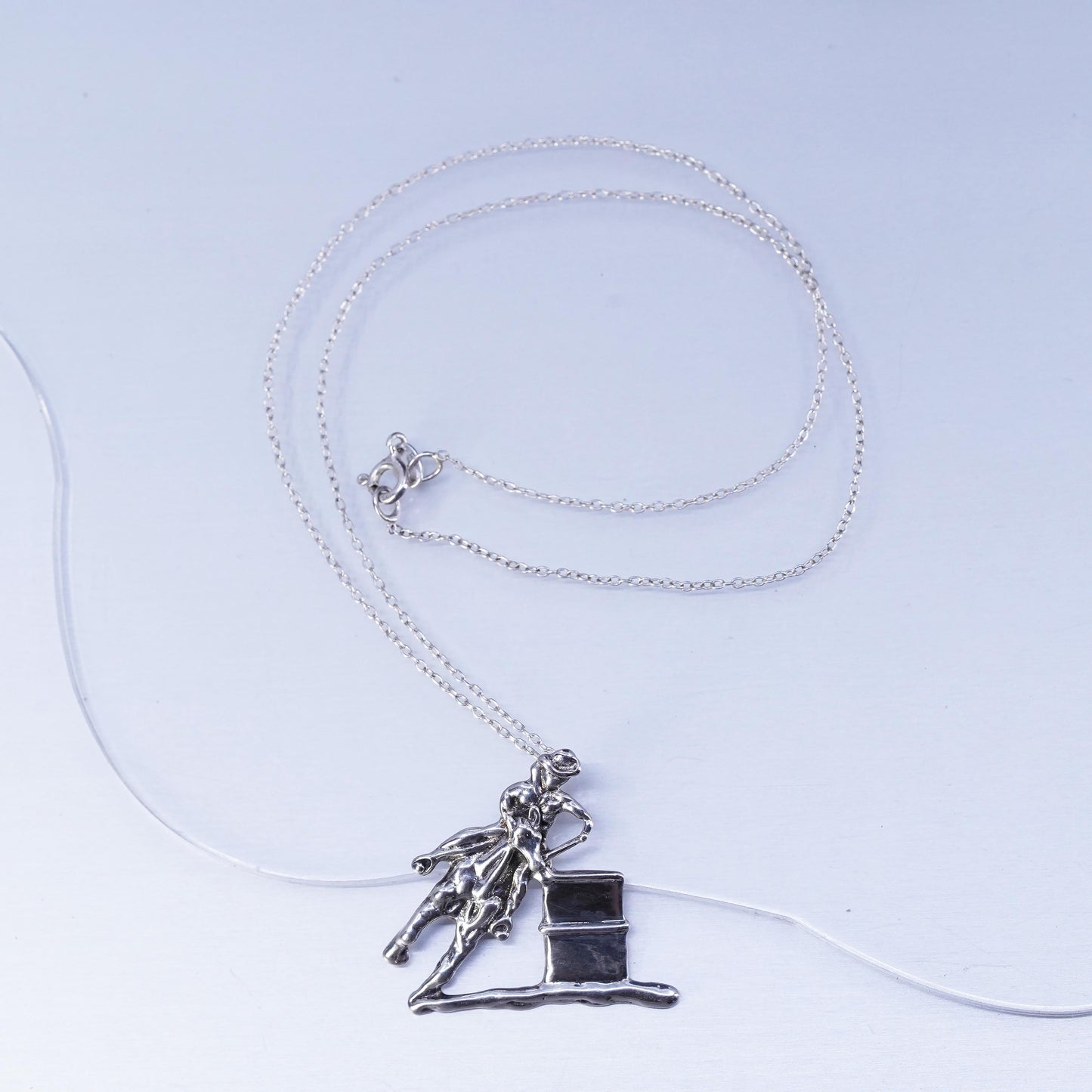 16”, vintage Sterling 925 silver handmade snake necklace with horse pendant