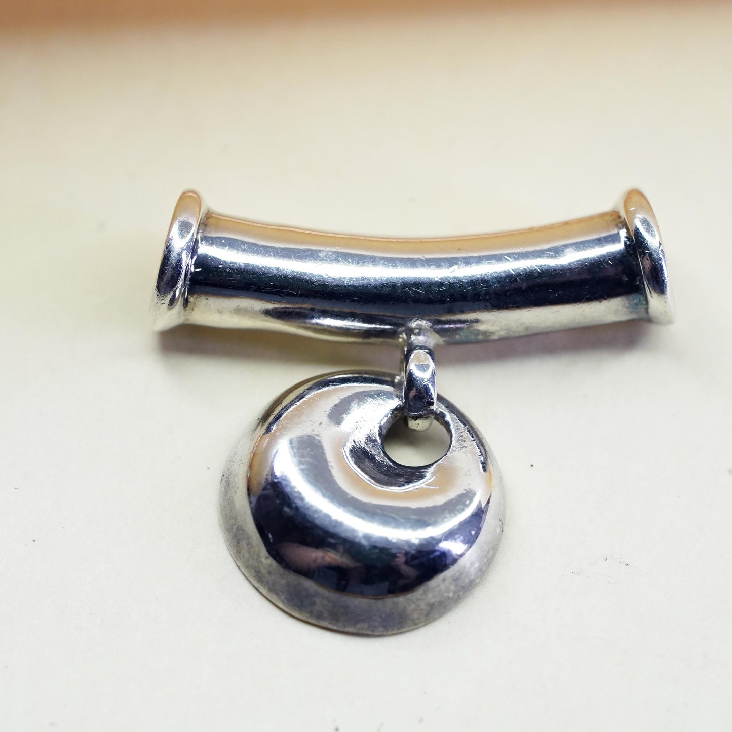 Vintage sterling 925 silver handmade slide pendant with circle charm