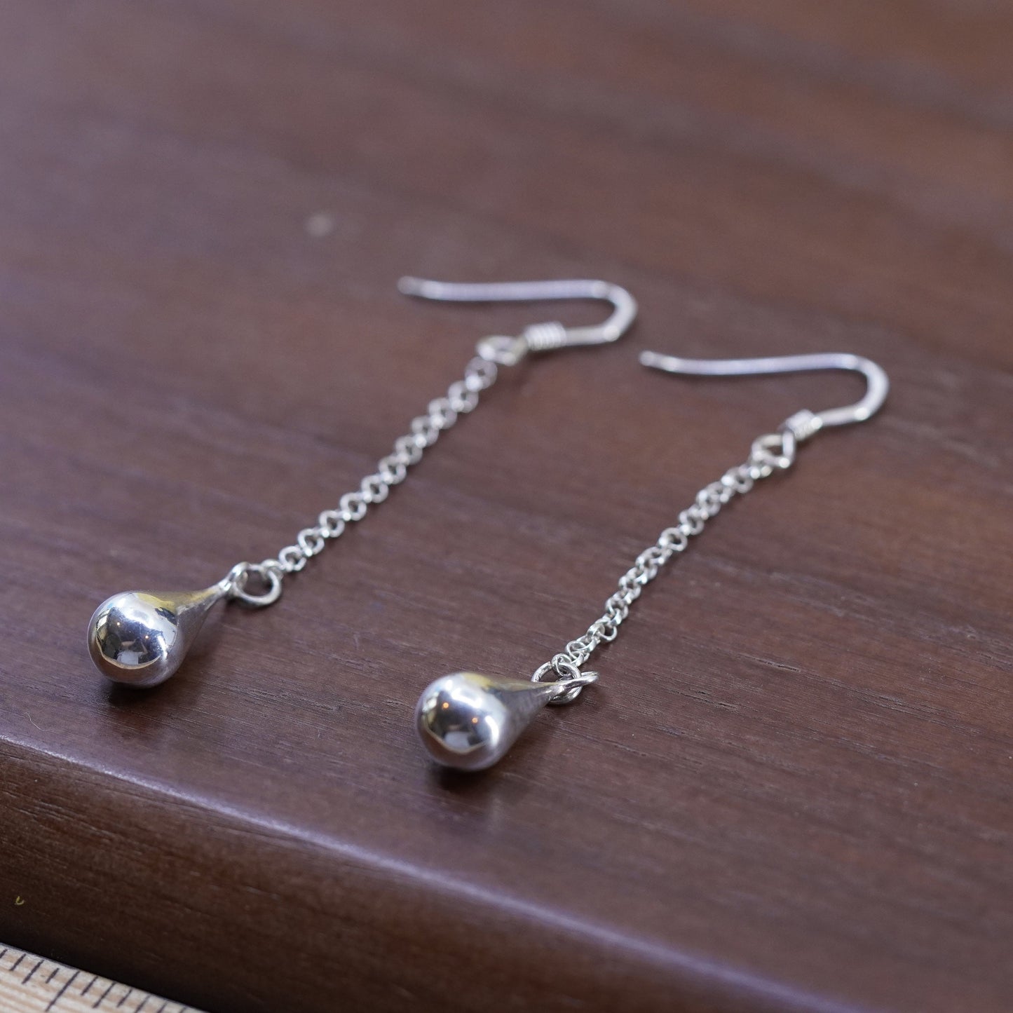 Vintage Sterling silver handmade earrings, 925 teardrop drops