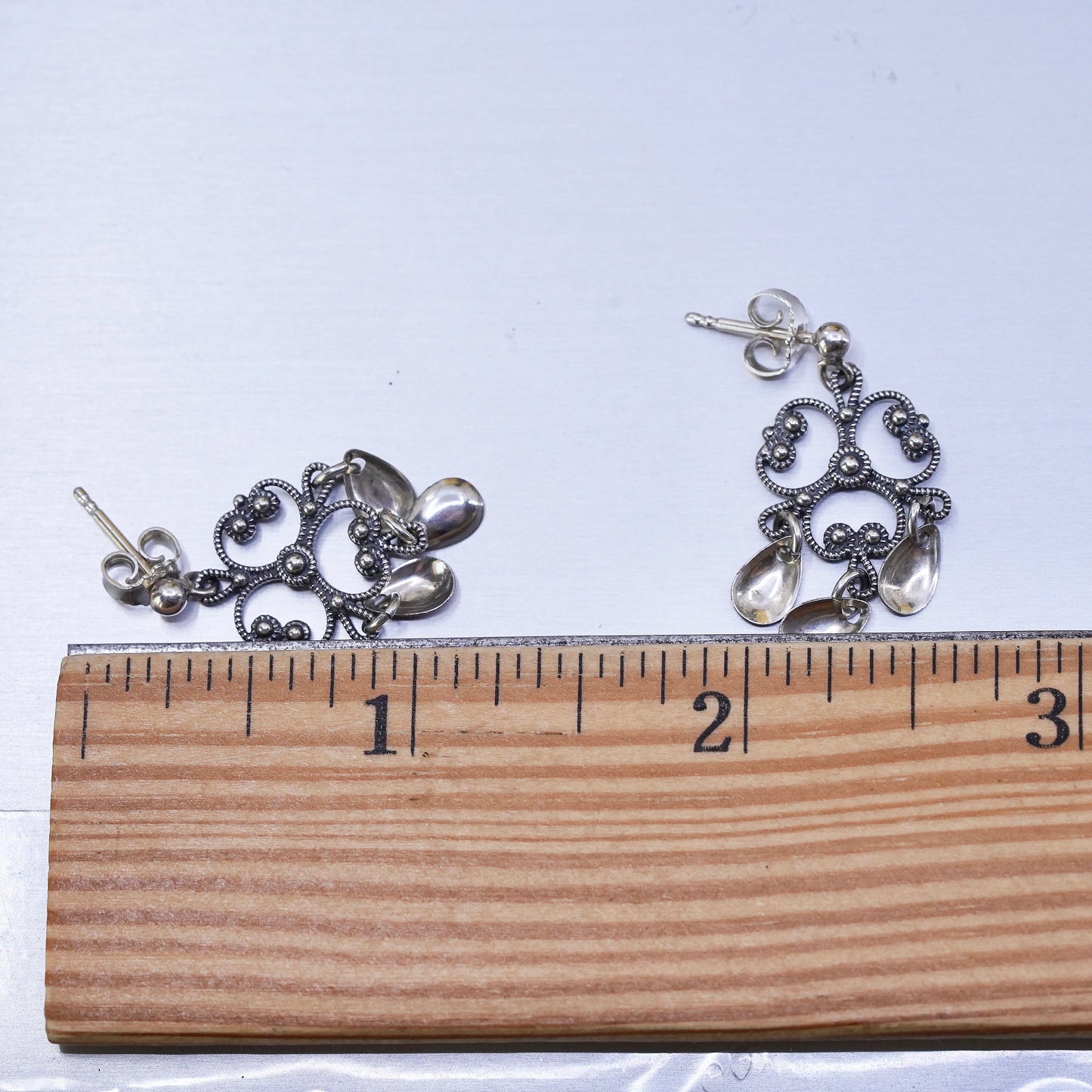 vintage sterling 925 silver handmade filigree earrings with teardrop dangles
