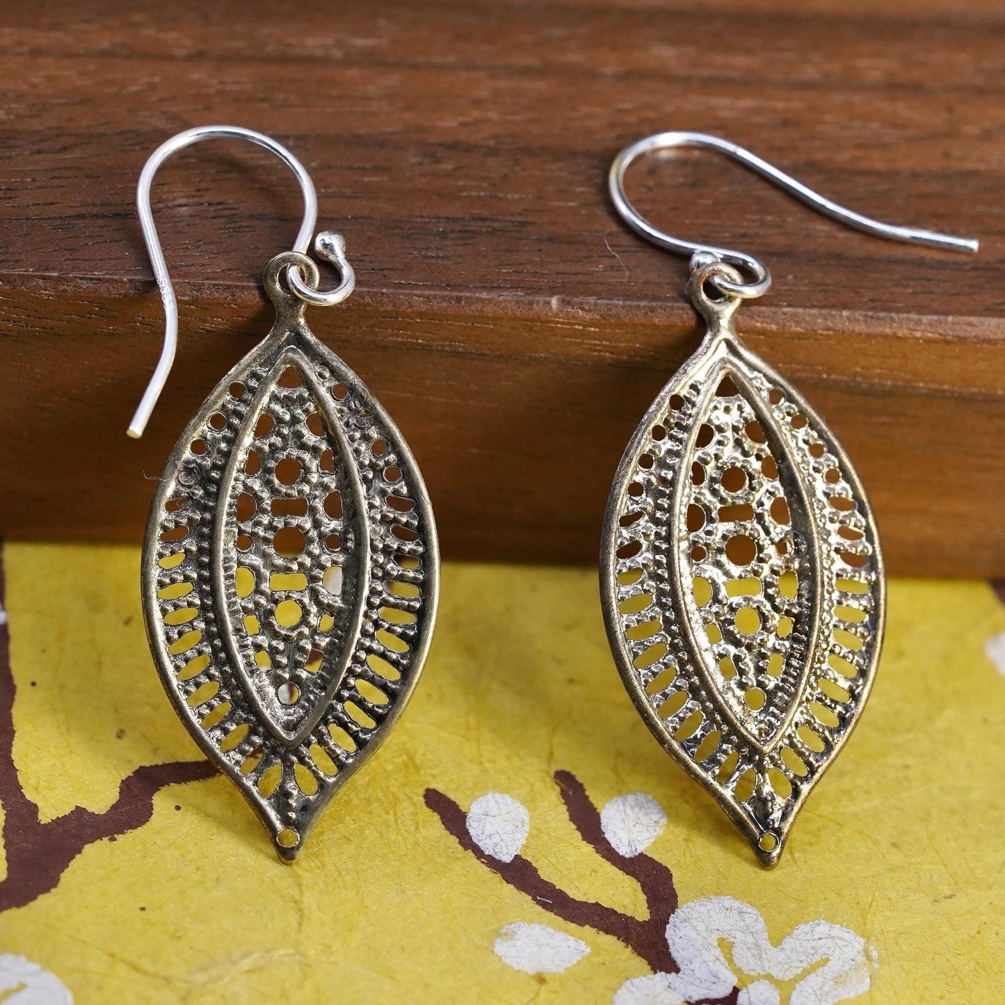 Vintage Sterling 925 silver handmade leaf earrings