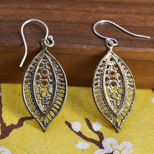 Vintage Sterling 925 silver handmade leaf earrings