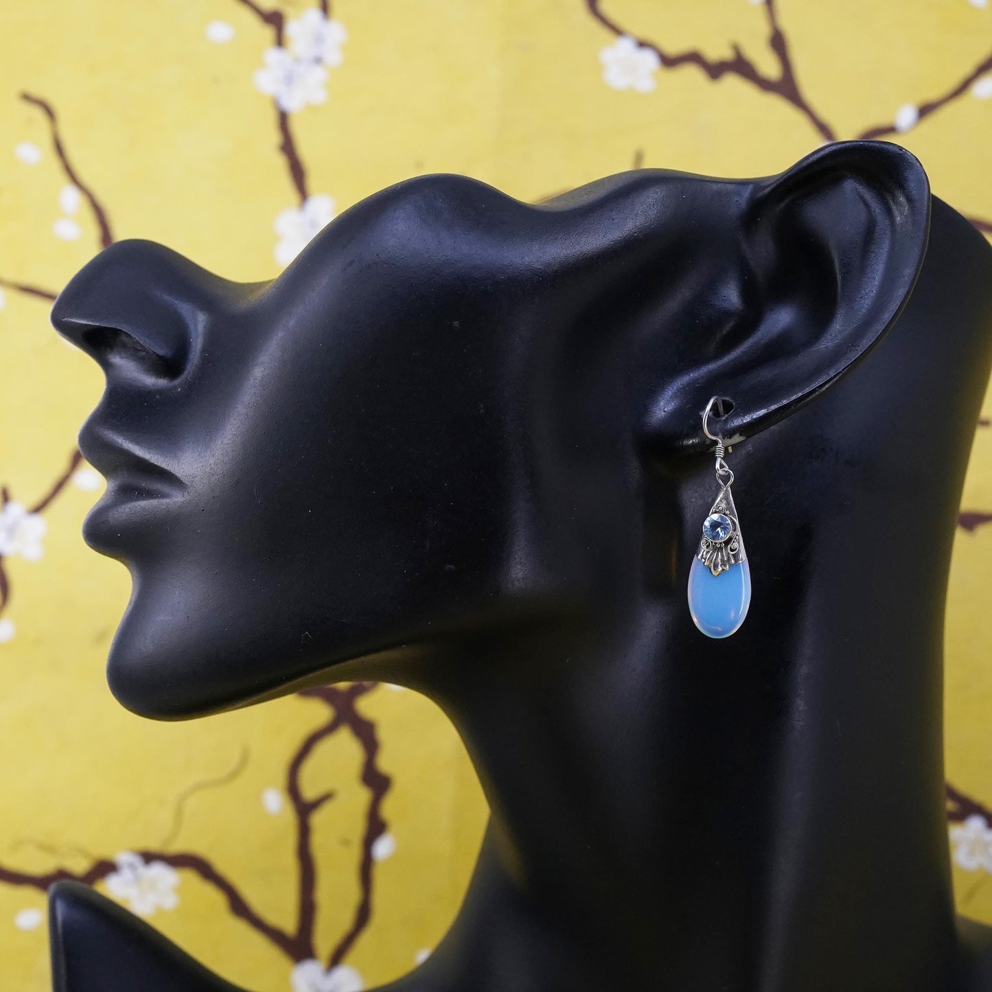 Vintage Sterling 925 silver handmade earrings with teardrop moonstone and topaz