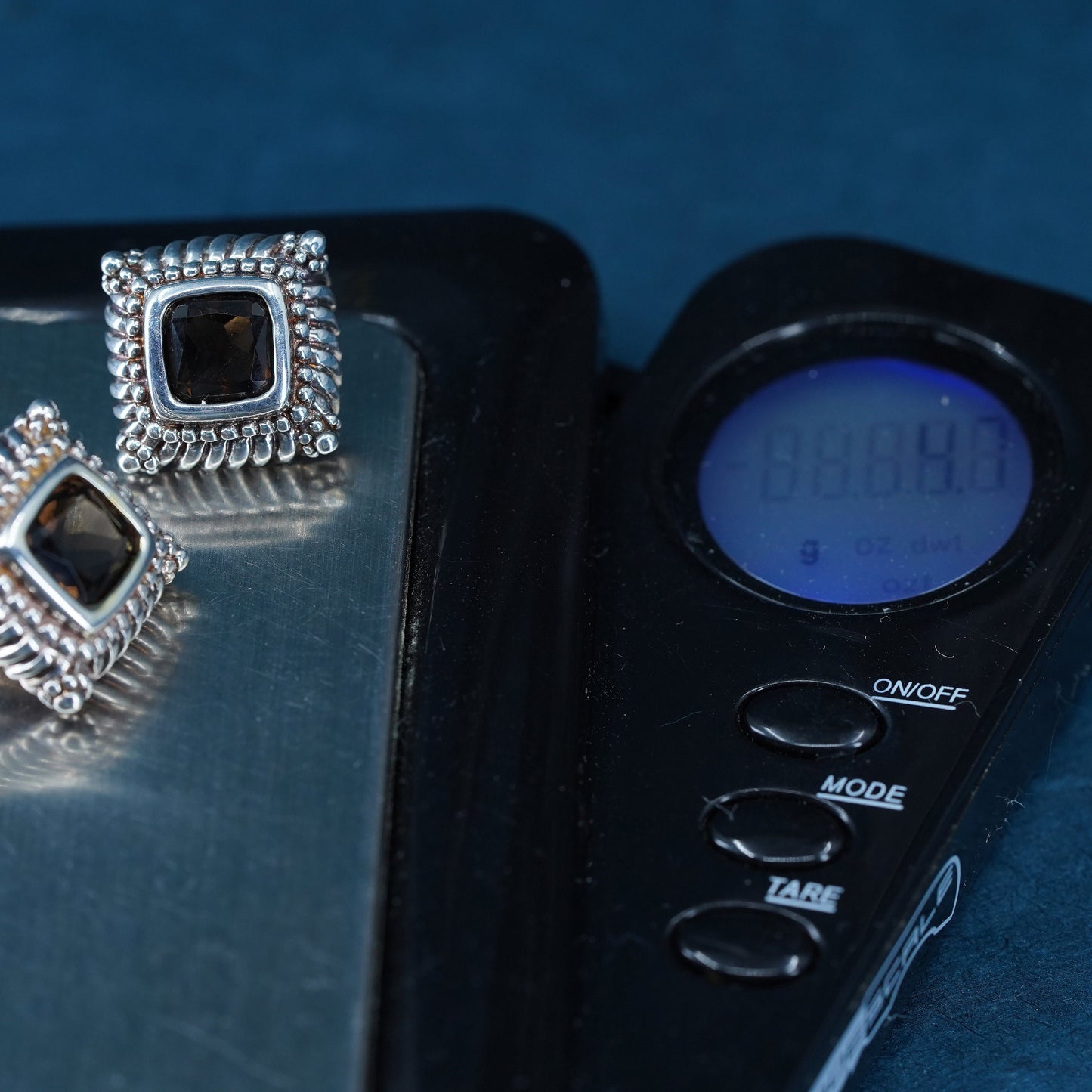 Vintage Sterling silver handmade earrings, 925 studs with smoky topaz