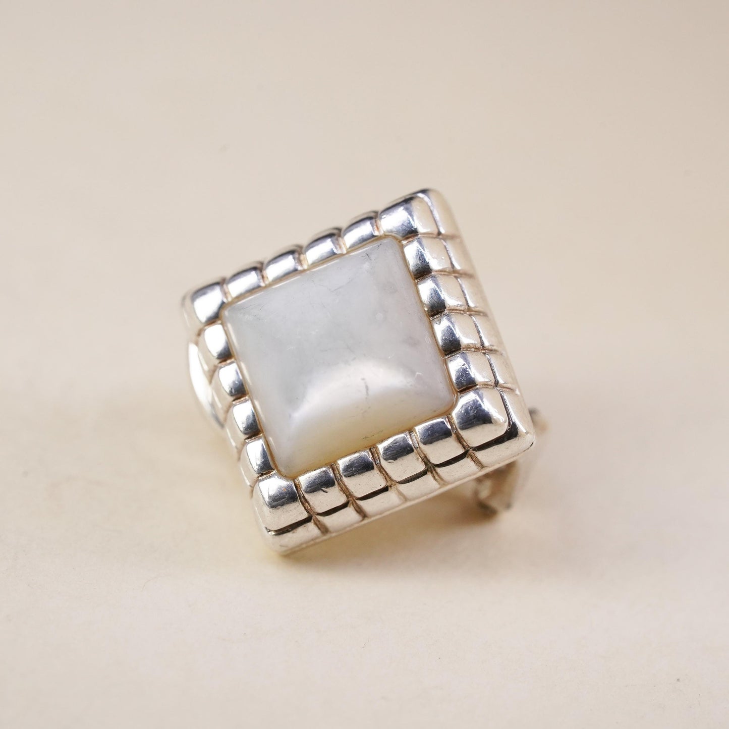 Vintage sterling 925 silver handmade single earring with square mother of pearl