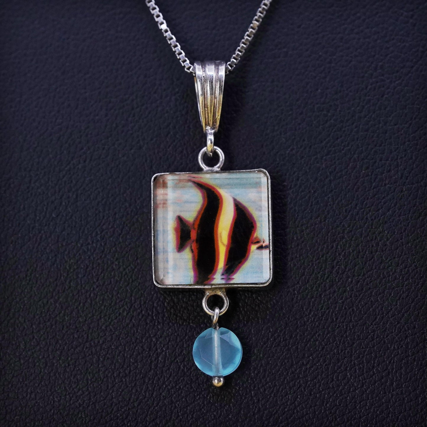 18”, Sterling 925 silver handmade necklace, double sided fish butterfly pendant