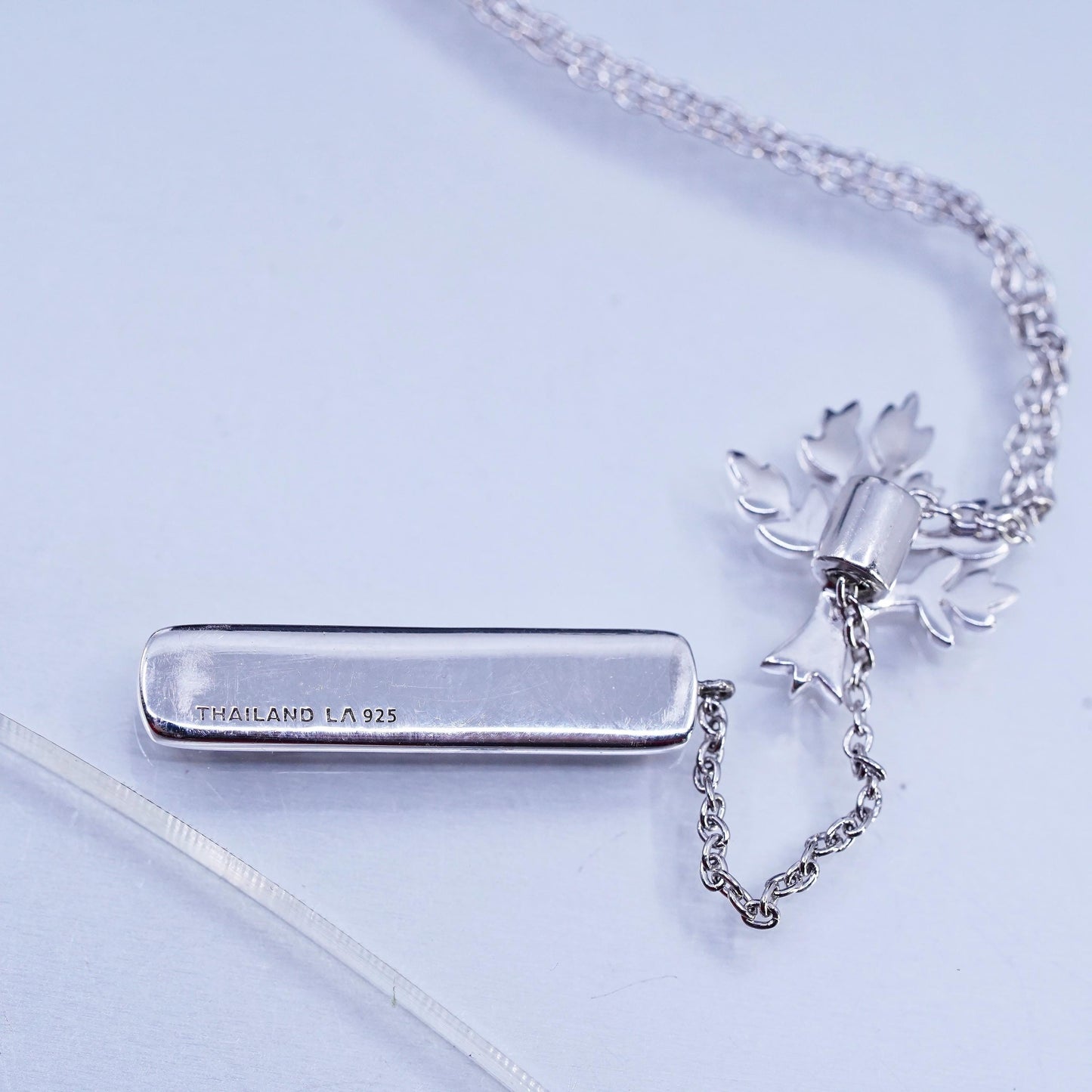 32" Sterling 925 silver extra long circle necklace w/ tree tag embossed family