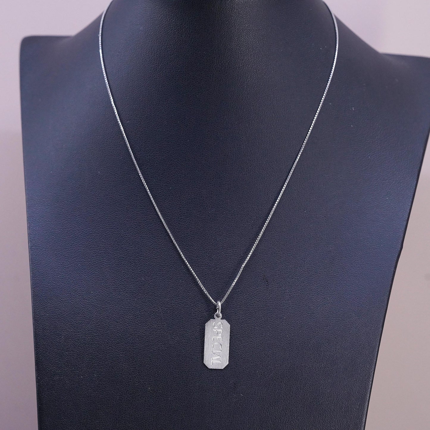 16", vintage Sterling silver necklace, 925 box chain with tag special pendant