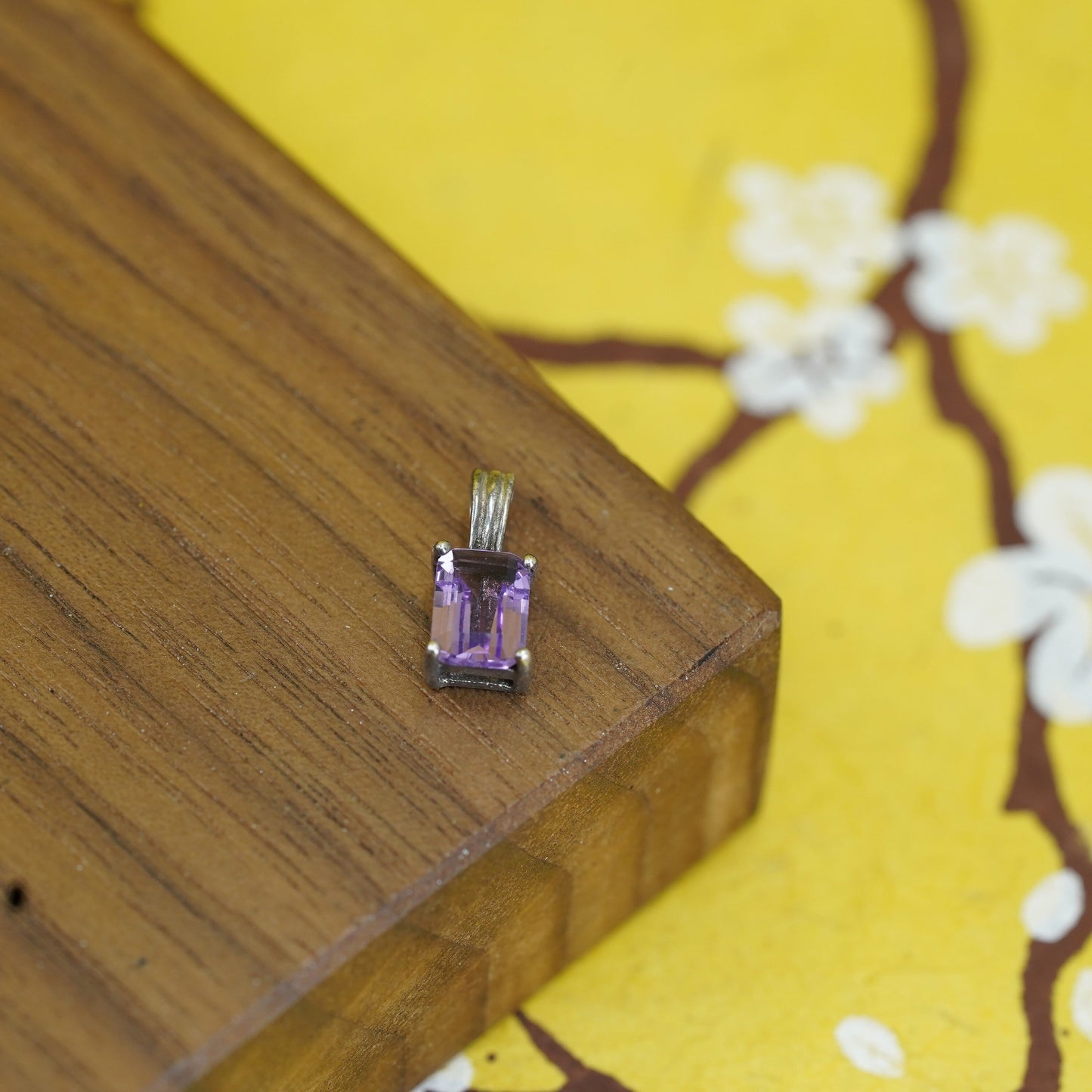 Vintage Sterling 925 silver handmade pendant charm with amethyst